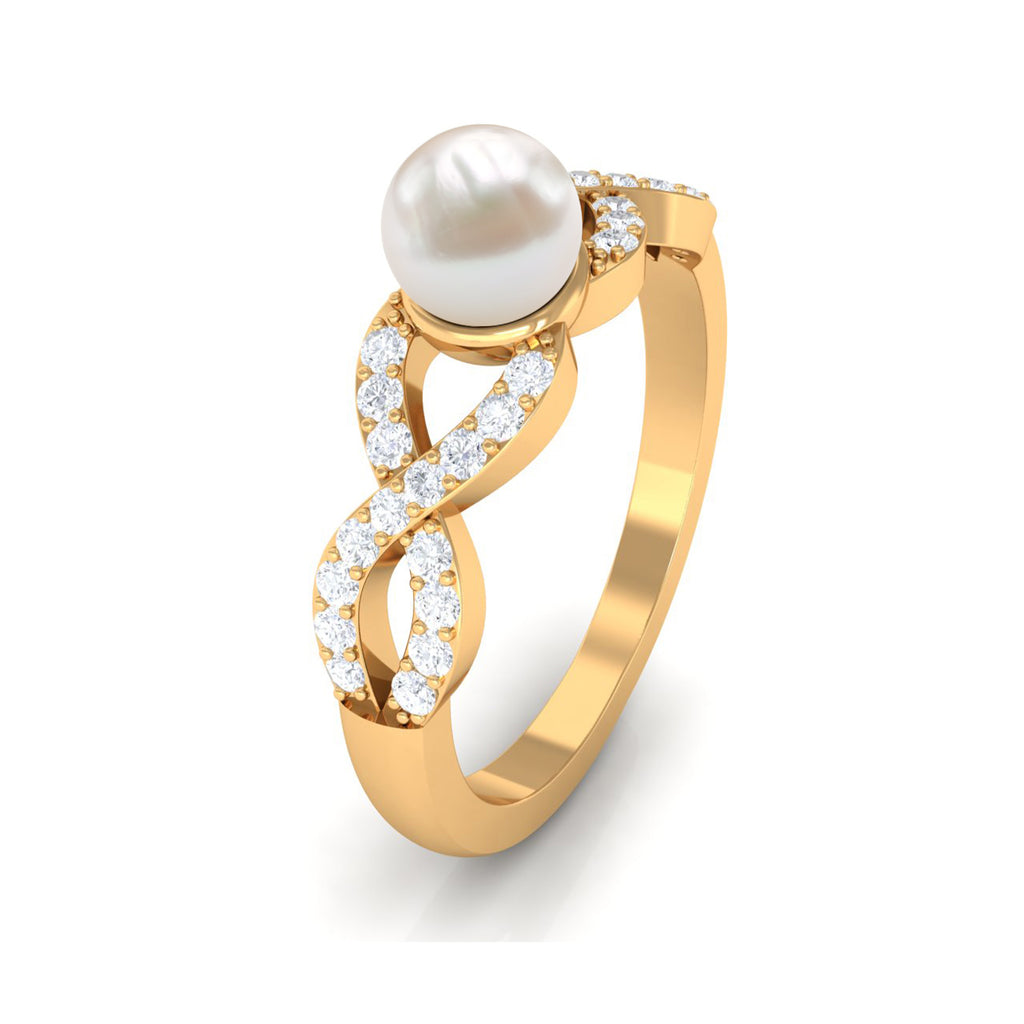 2.50 CT Freshwater Pearl Crossover Engagement Ring with Diamond Freshwater Pearl - ( AAA ) - Quality - Rosec Jewels