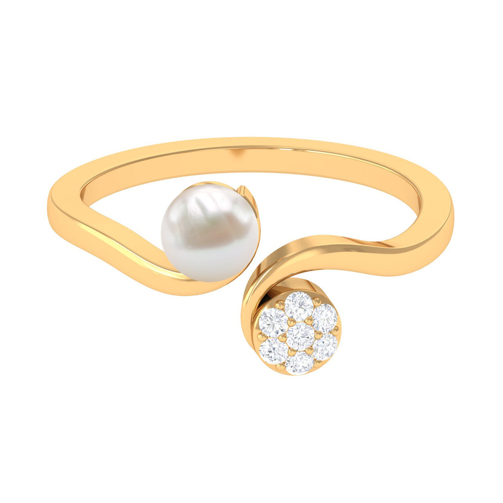 2.25 CT Freshwater Pearl Minimal Wrap Ring with Diamond Freshwater Pearl - ( AAA ) - Quality - Rosec Jewels