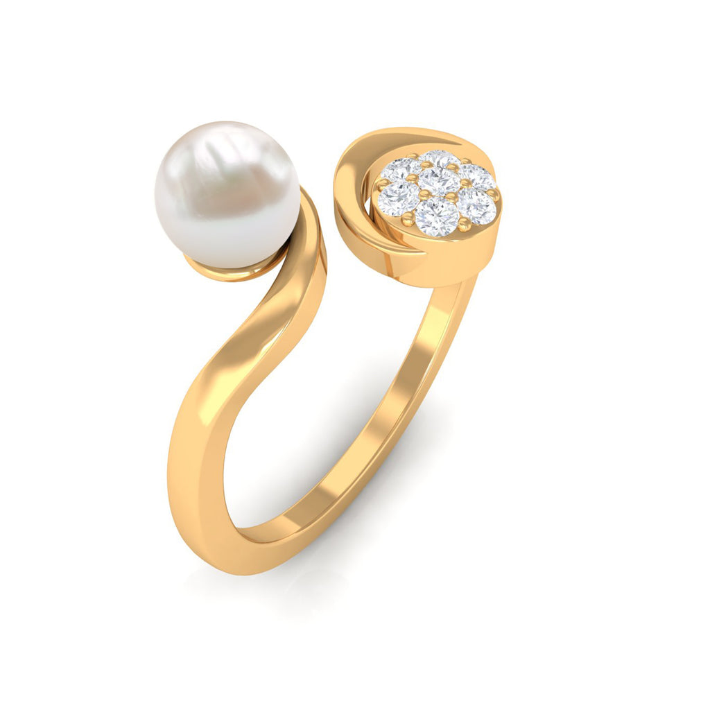 2.25 CT Freshwater Pearl Minimal Wrap Ring with Diamond Freshwater Pearl - ( AAA ) - Quality - Rosec Jewels
