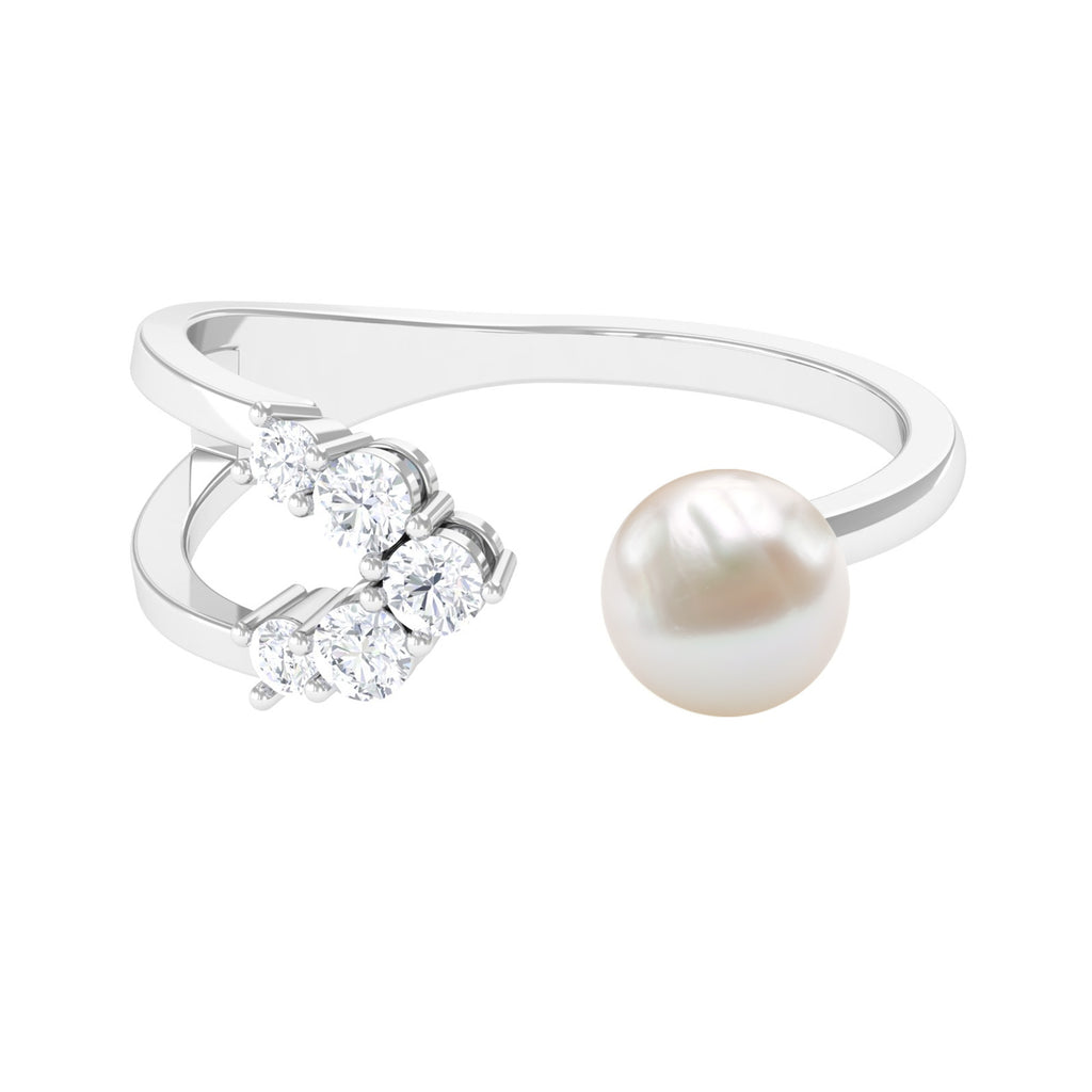 2.50 CT Freshwater Pearl and Diamond Designer Cuff Ring Freshwater Pearl - ( AAA ) - Quality - Rosec Jewels