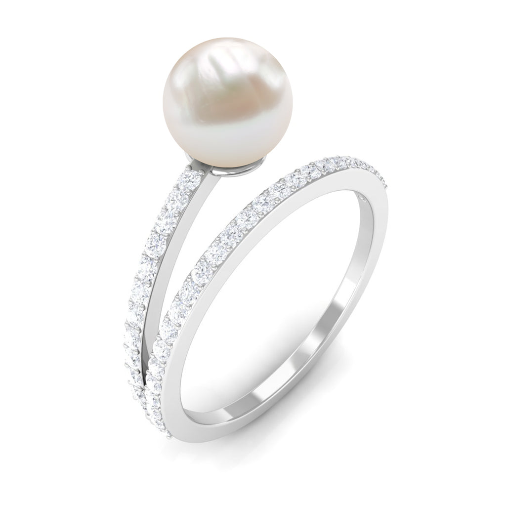 3.50 CT Bead Set Freshwater Solitaire Designer Ring with Diamond Freshwater Pearl - ( AAA ) - Quality - Rosec Jewels