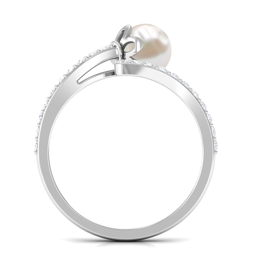 Bead Set Freshwater Pearl Minimal Wrap Ring with Diamond Freshwater Pearl - ( AAA ) - Quality - Rosec Jewels