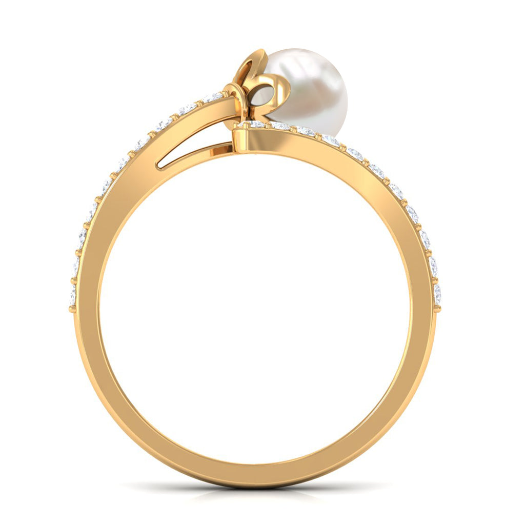 Bead Set Freshwater Pearl Minimal Wrap Ring with Diamond Freshwater Pearl - ( AAA ) - Quality - Rosec Jewels