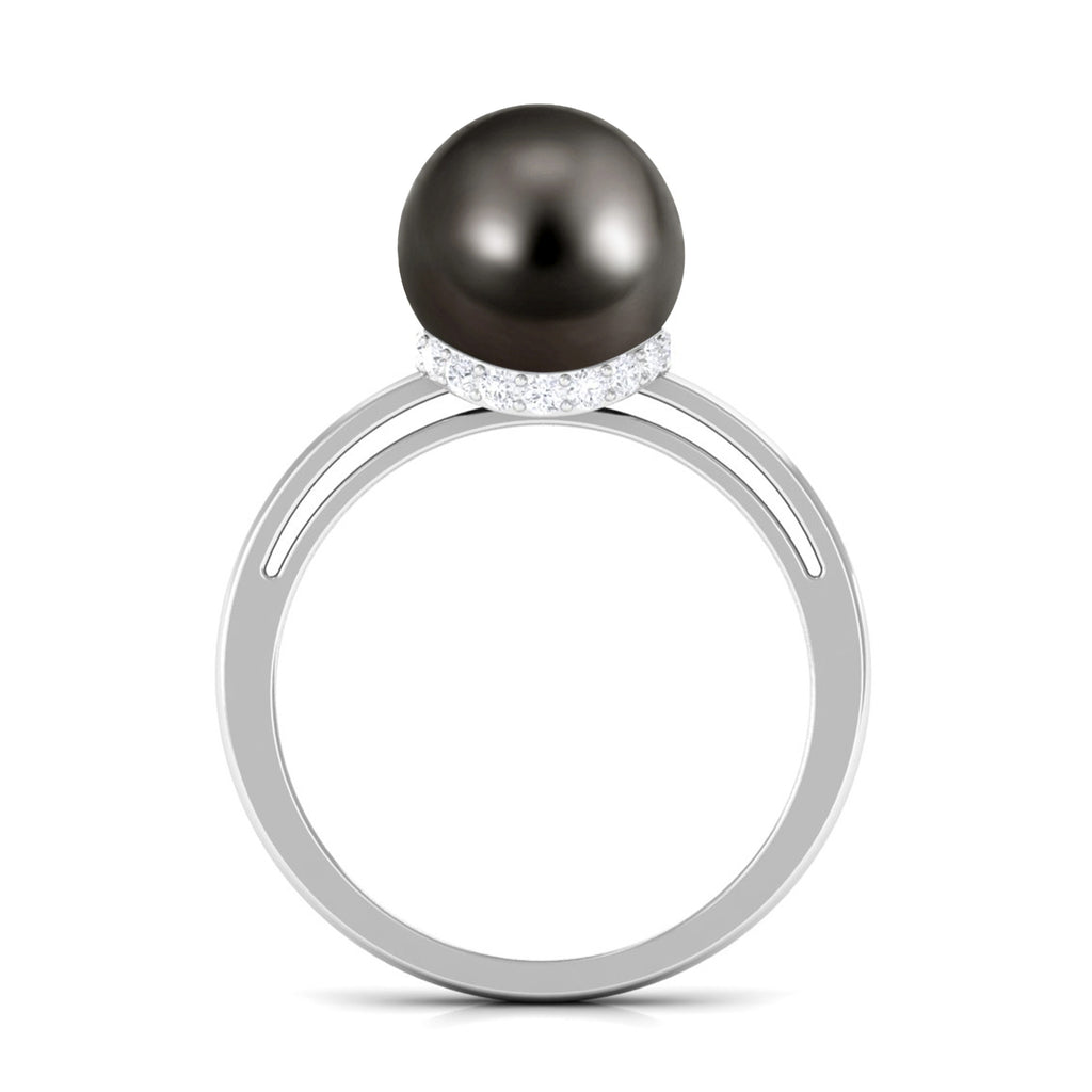 Tahitian Pearl Solitaire Engagement Ring with Diamond Surprise Halo Tahitian pearl - ( AAA ) - Quality - Rosec Jewels