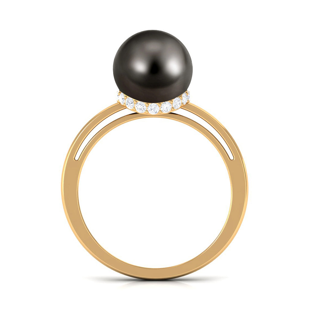 Tahitian Pearl Solitaire Engagement Ring with Diamond Surprise Halo Tahitian pearl - ( AAA ) - Quality - Rosec Jewels