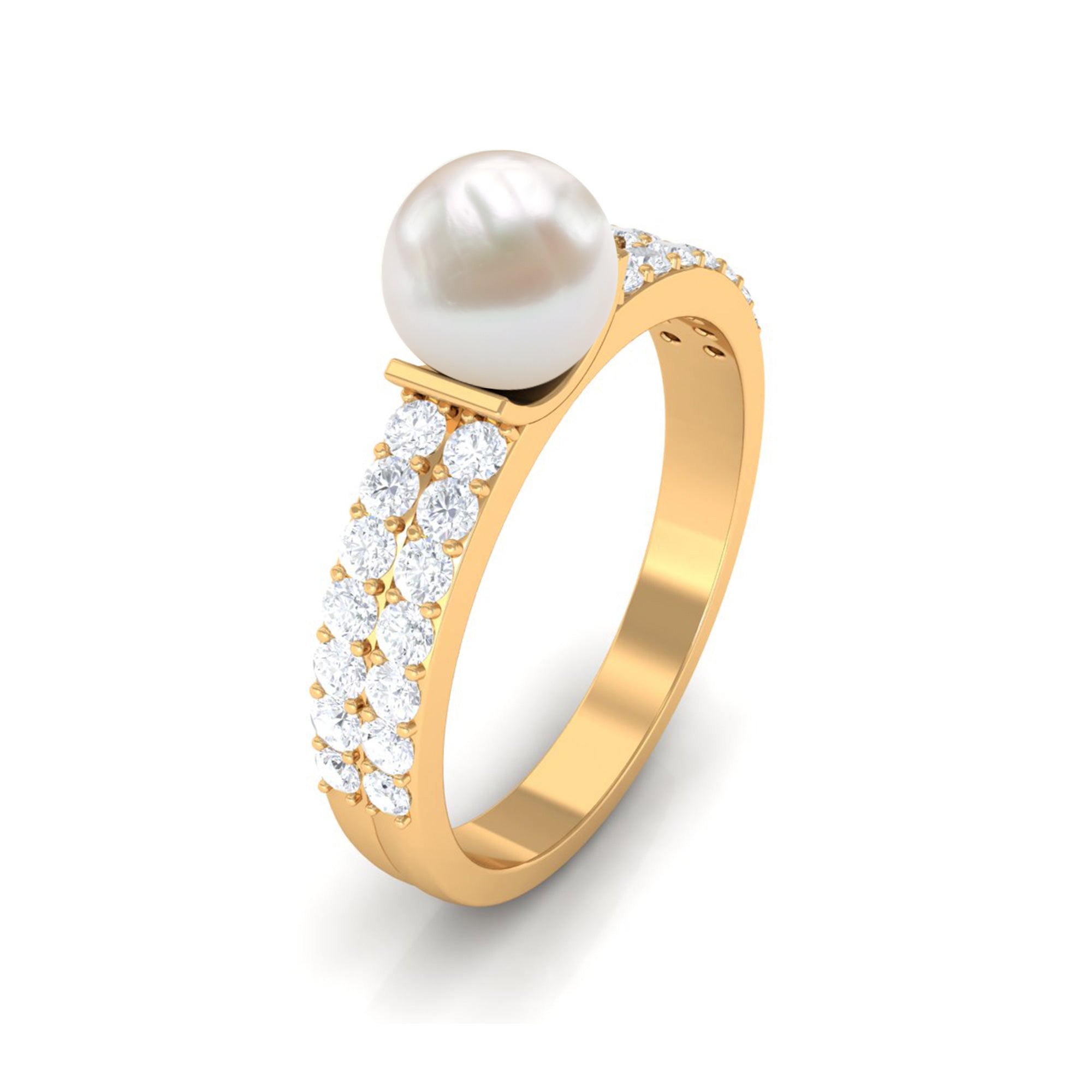 3 CT Freshwater Pearl Engagement Ring with Diamond Side Stones Freshwater Pearl - ( AAA ) - Quality - Rosec Jewels