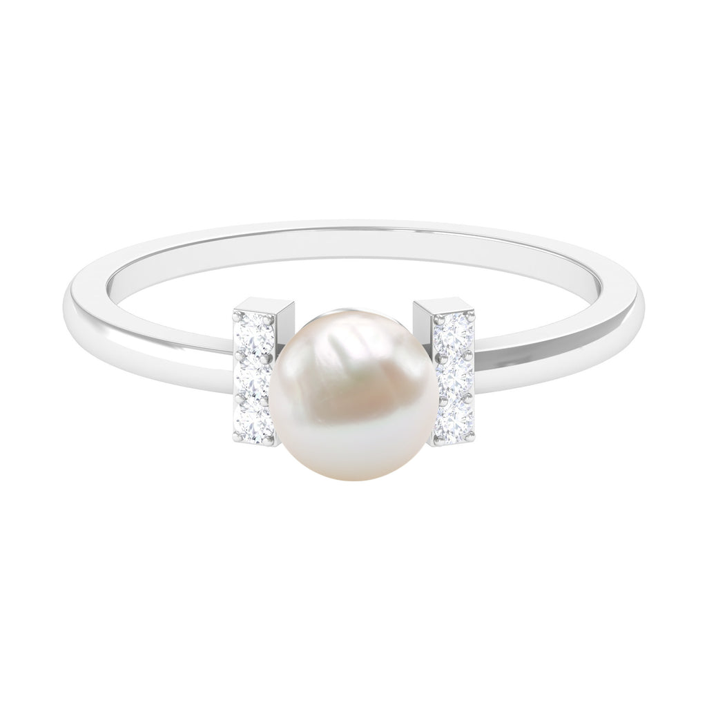 1.75 CT Freshwater Pearl Engagement Ring with Diamond Trio Freshwater Pearl - ( AAA ) - Quality - Rosec Jewels