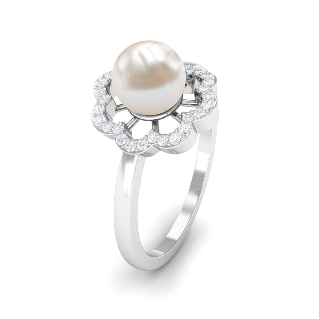 2.75 CT Freshwater Pearl Engagement Ring with Diamond Floral Halo Freshwater Pearl - ( AAA ) - Quality - Rosec Jewels
