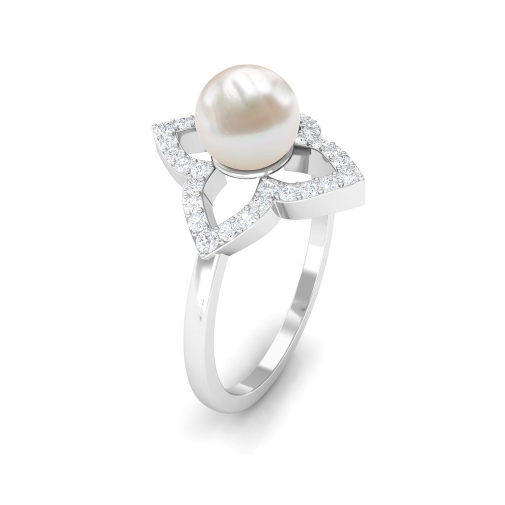 2 CT Freshwater Pearl Flower Engagement Ring with Diamond Freshwater Pearl - ( AAA ) - Quality - Rosec Jewels