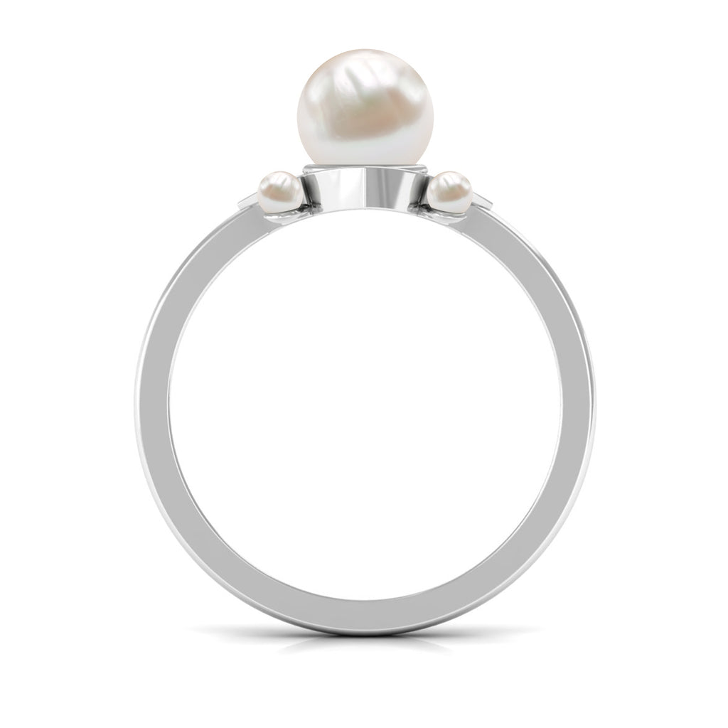 Freshwater Pearl Flower Engagement Ring with Diamond Freshwater Pearl - ( AAA ) - Quality - Rosec Jewels