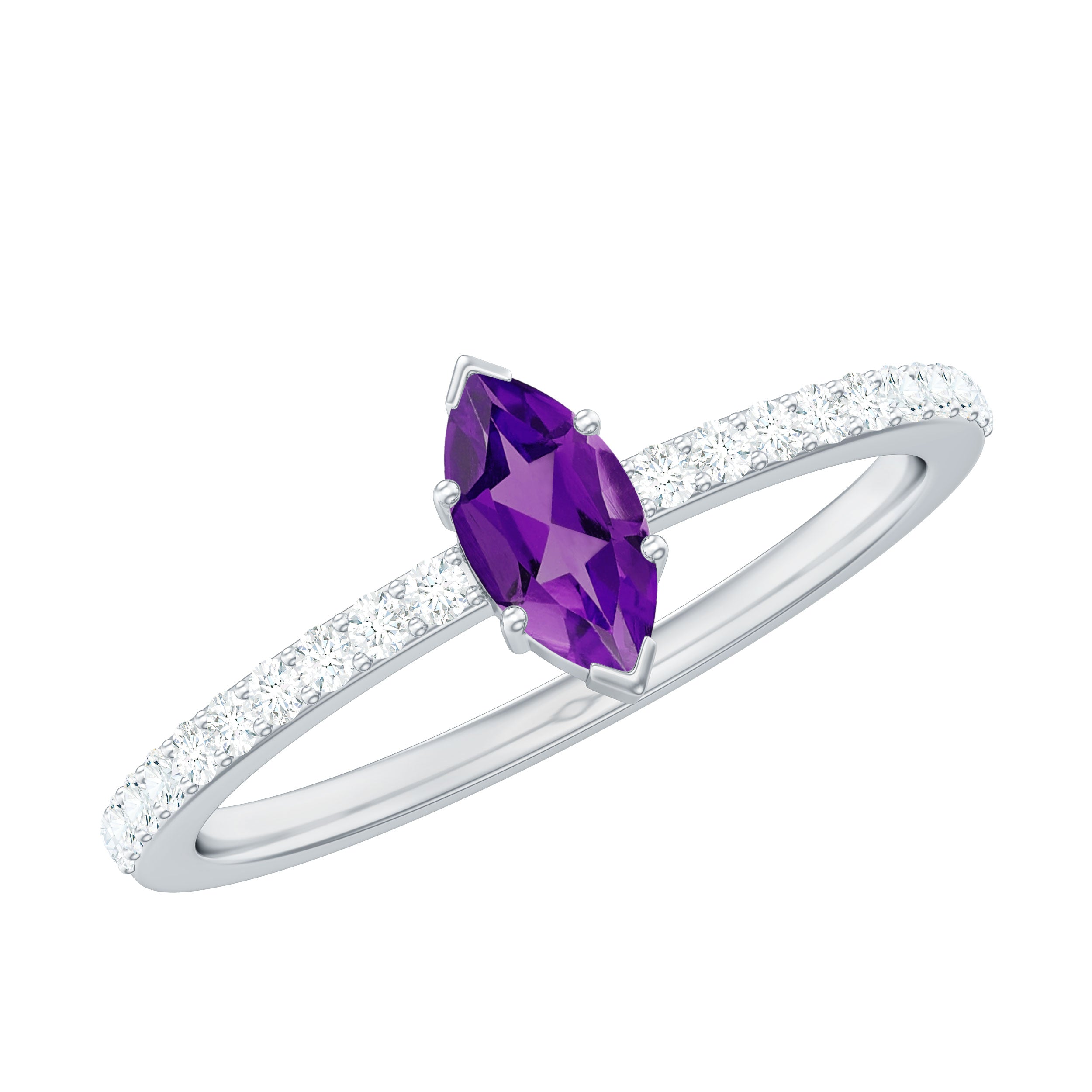1/2 Carat Amethyst Marquise Engagement Ring with Diamond Amethyst - ( AAA ) - Quality - Rosec Jewels