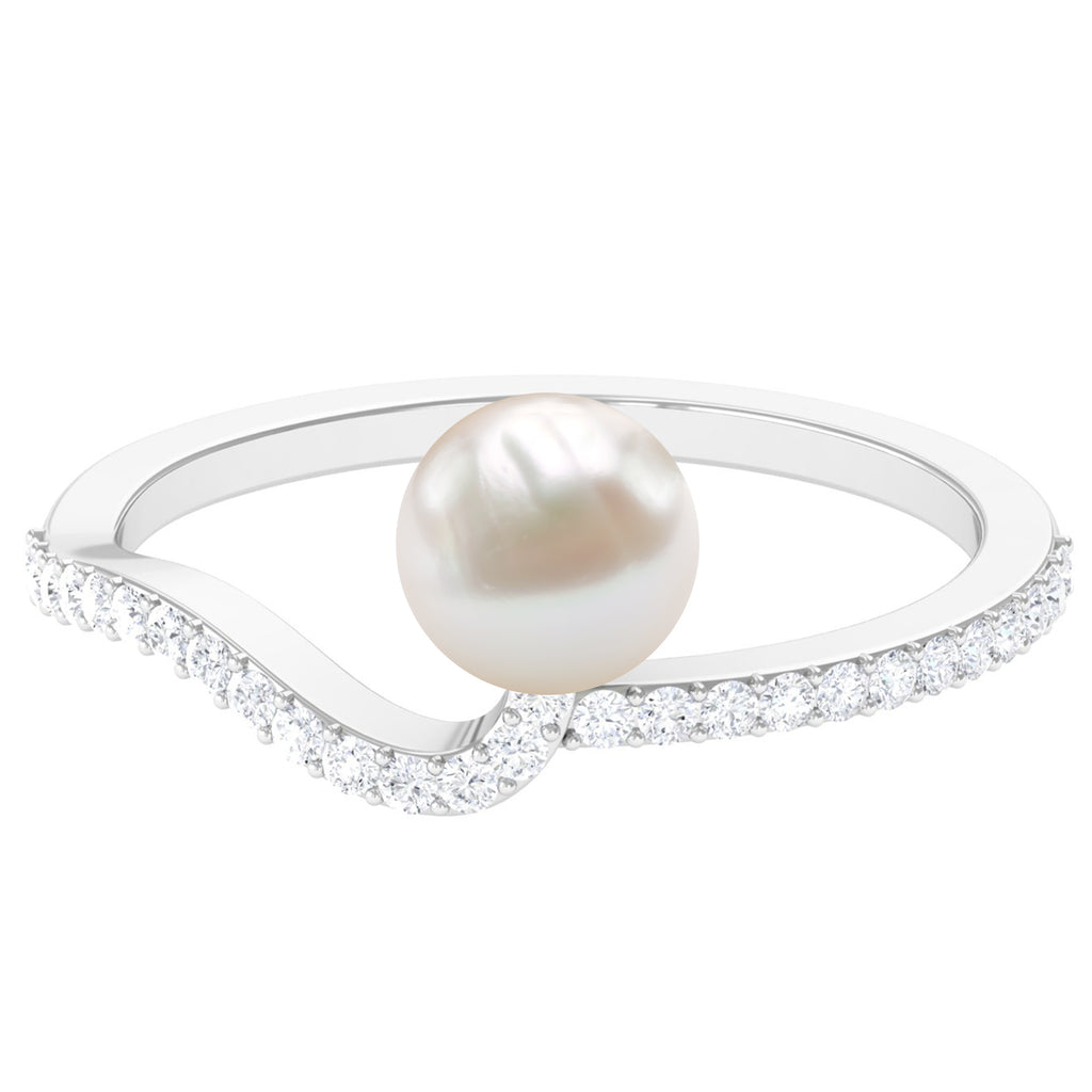 Freshwater Pearl Curved Engagement Ring with Diamond Freshwater Pearl - ( AAA ) - Quality - Rosec Jewels