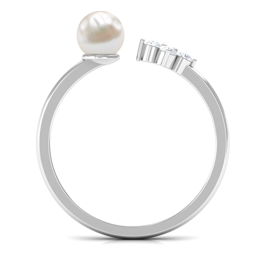 2.25 CT Freshwater Pearl and Diamond Minimal Cuff Ring Freshwater Pearl - ( AAA ) - Quality - Rosec Jewels