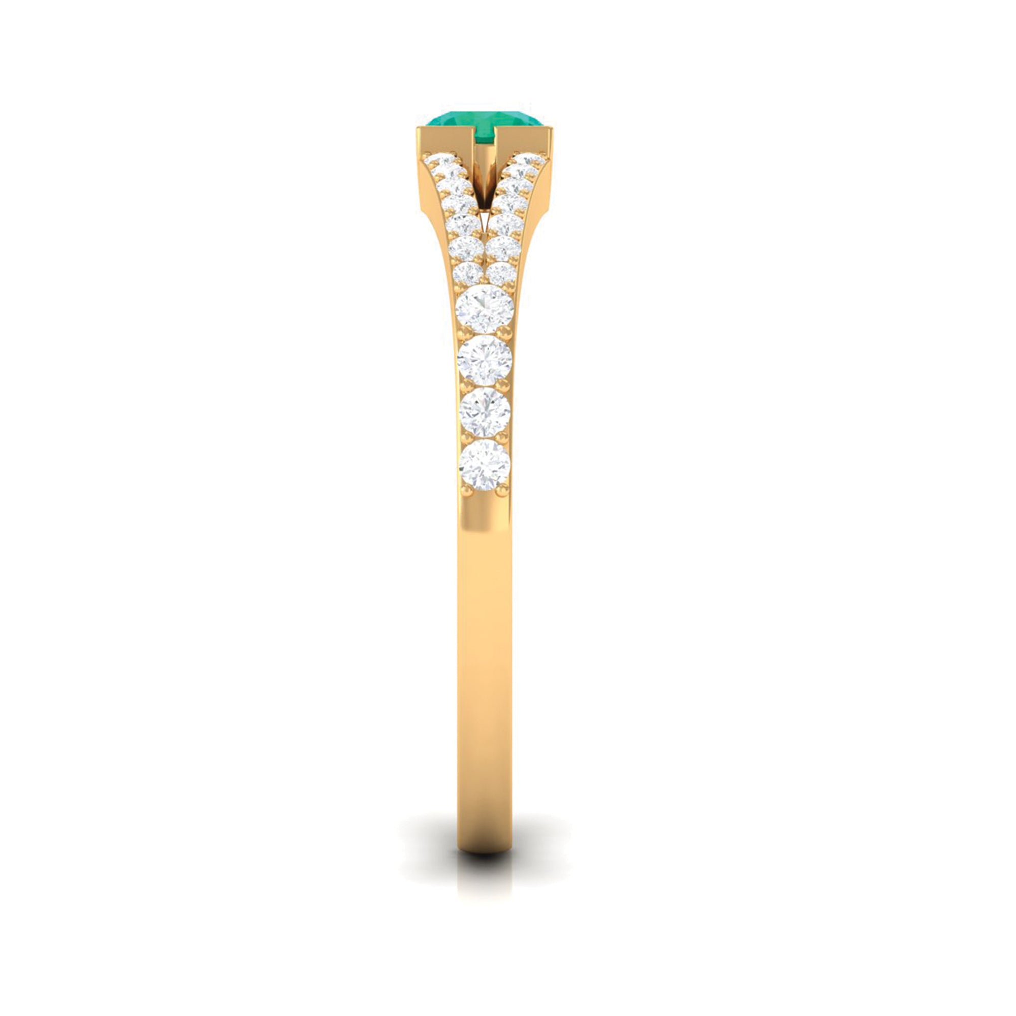 3/4 CT Minimal Emerald and Diamond Promise Ring with Split Shank Emerald - ( AAA ) - Quality - Rosec Jewels