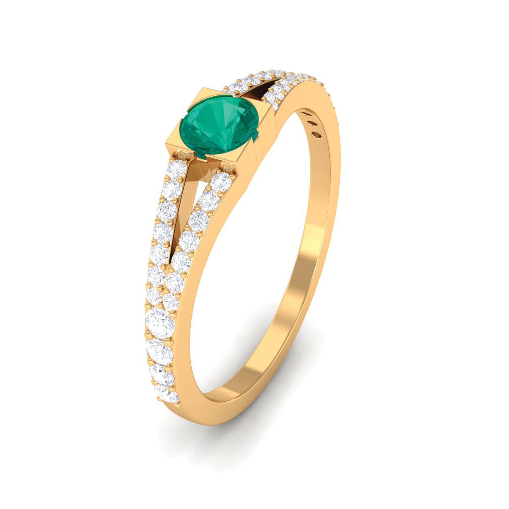 3/4 CT Minimal Emerald and Diamond Promise Ring with Split Shank Emerald - ( AAA ) - Quality - Rosec Jewels