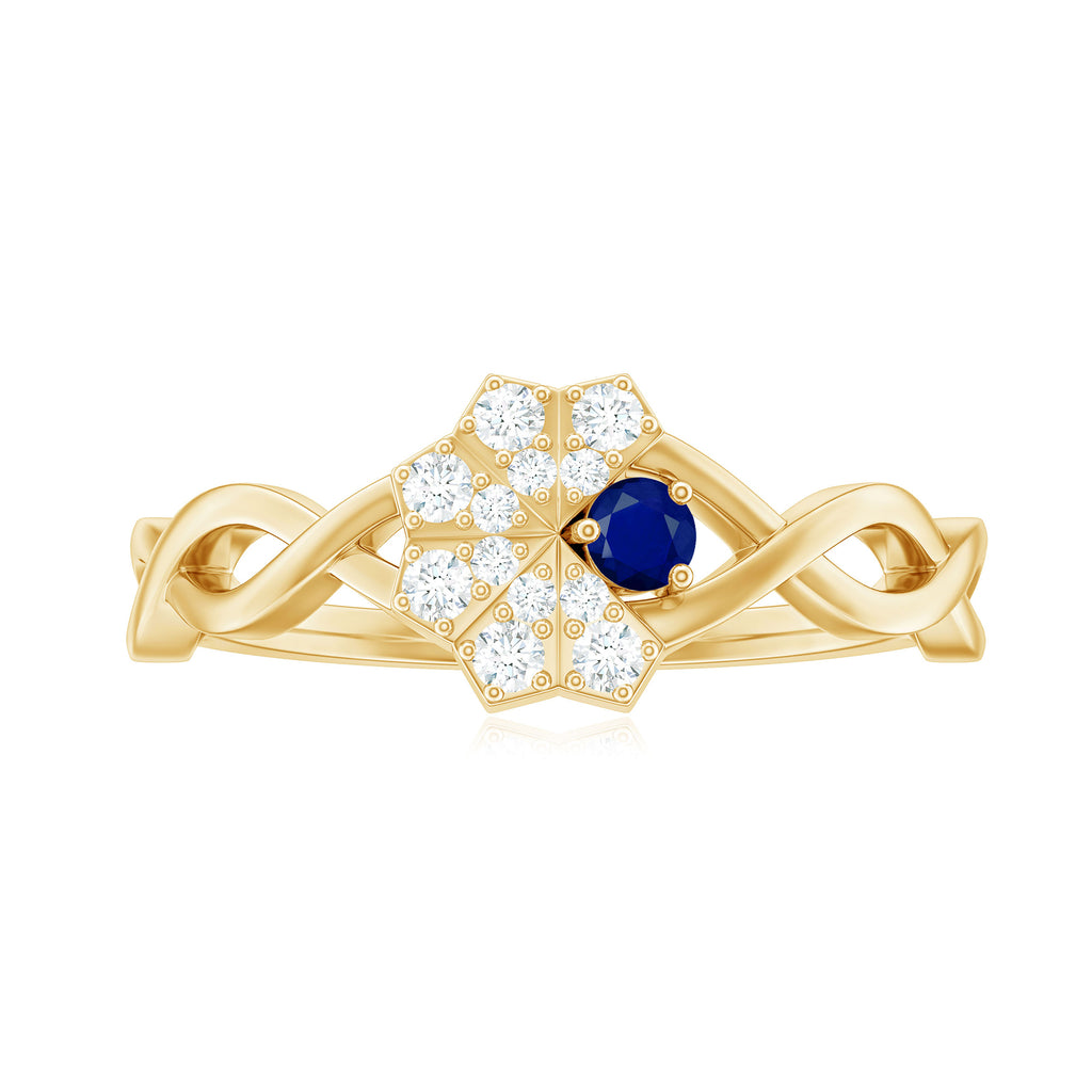 1/4 CT Real Blue Sapphire Flower Ring with Diamond Accent Blue Sapphire - ( AAA ) - Quality - Rosec Jewels