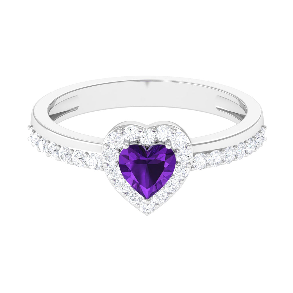 Heart Shape Amethyst and Diamond Halo Engagement Ring Amethyst - ( AAA ) - Quality - Rosec Jewels