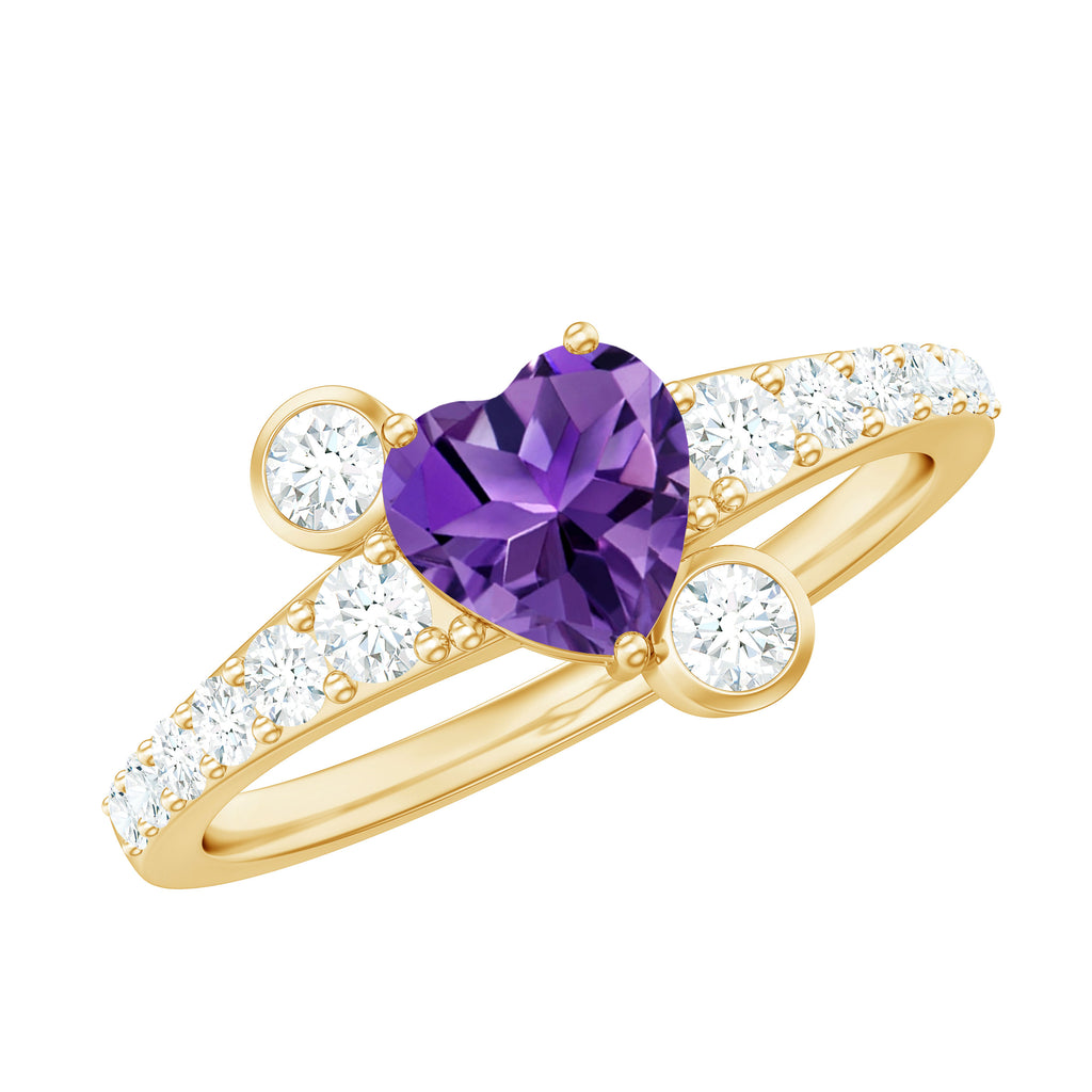 Amethyst Heart Engagement Ring with Diamond Side Stones Amethyst - ( AAA ) - Quality - Rosec Jewels