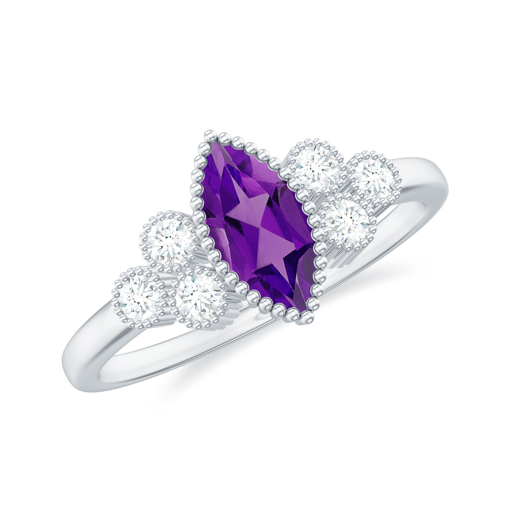 1 Ct Designer Amethyst and Diamond Trio Engagement Ring Amethyst - ( AAA ) - Quality - Rosec Jewels