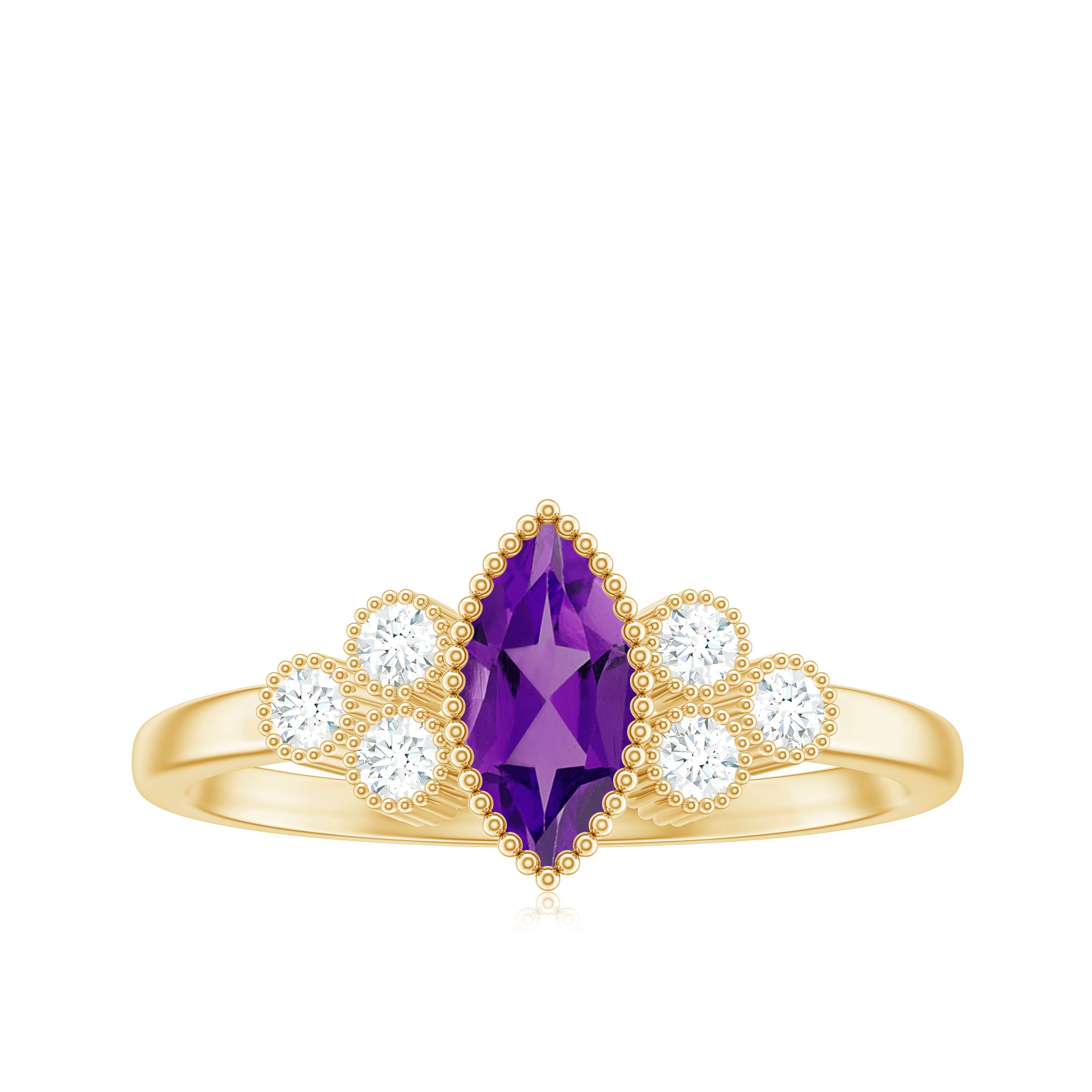 1 Ct Designer Amethyst and Diamond Trio Engagement Ring Amethyst - ( AAA ) - Quality - Rosec Jewels