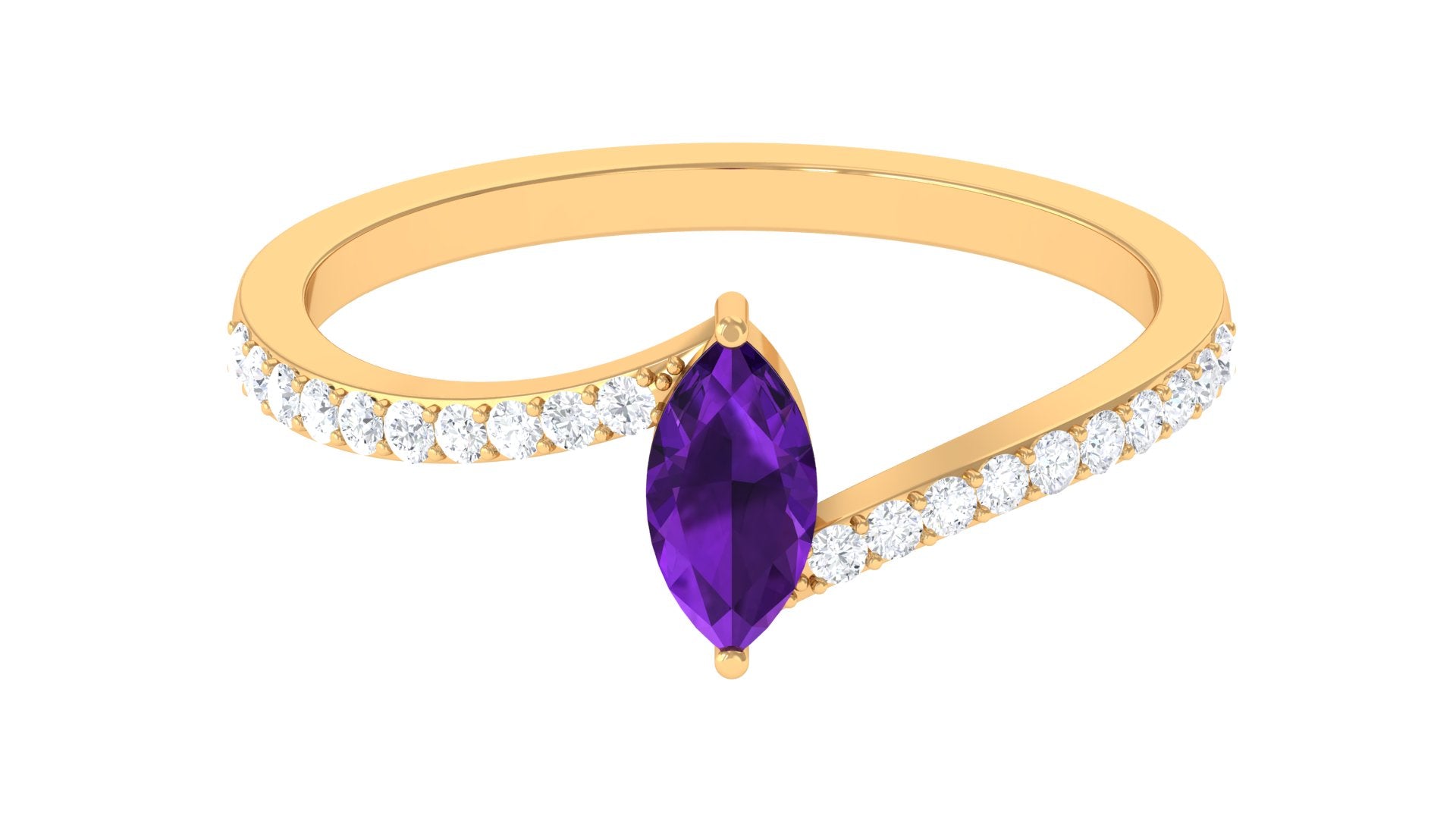 1/2 Ct Bypass Engagement Ring with Amethyst and Diamond Amethyst - ( AAA ) - Quality - Rosec Jewels