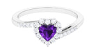 1.5 CT Heart Shape Amethyst Bypass Promise Ring with Diamond Halo Amethyst - ( AAA ) - Quality - Rosec Jewels