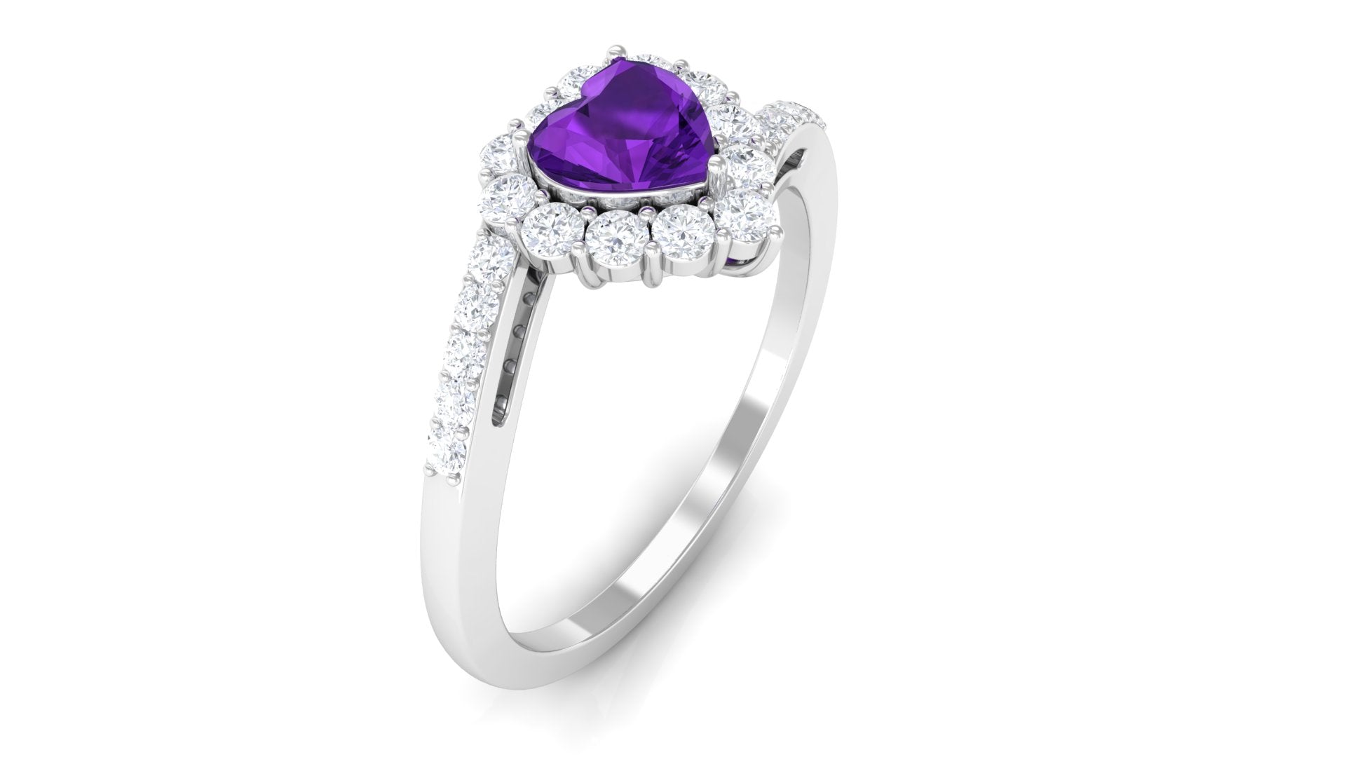 1.5 CT Heart Shape Amethyst Bypass Promise Ring with Diamond Halo Amethyst - ( AAA ) - Quality - Rosec Jewels