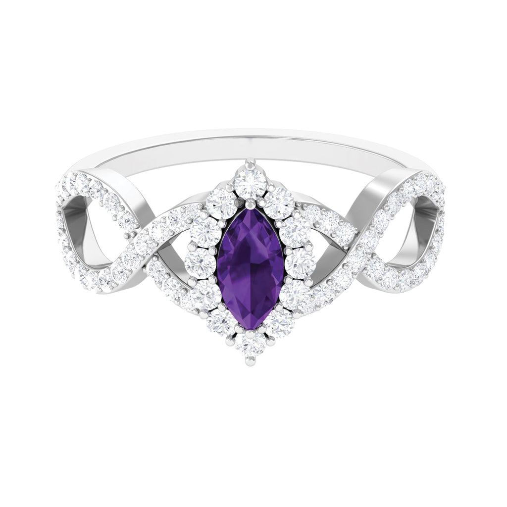 1.50 CT Marquise Amethyst and Moissanite Crossover Engagement Ring Amethyst - ( AAA ) - Quality - Rosec Jewels