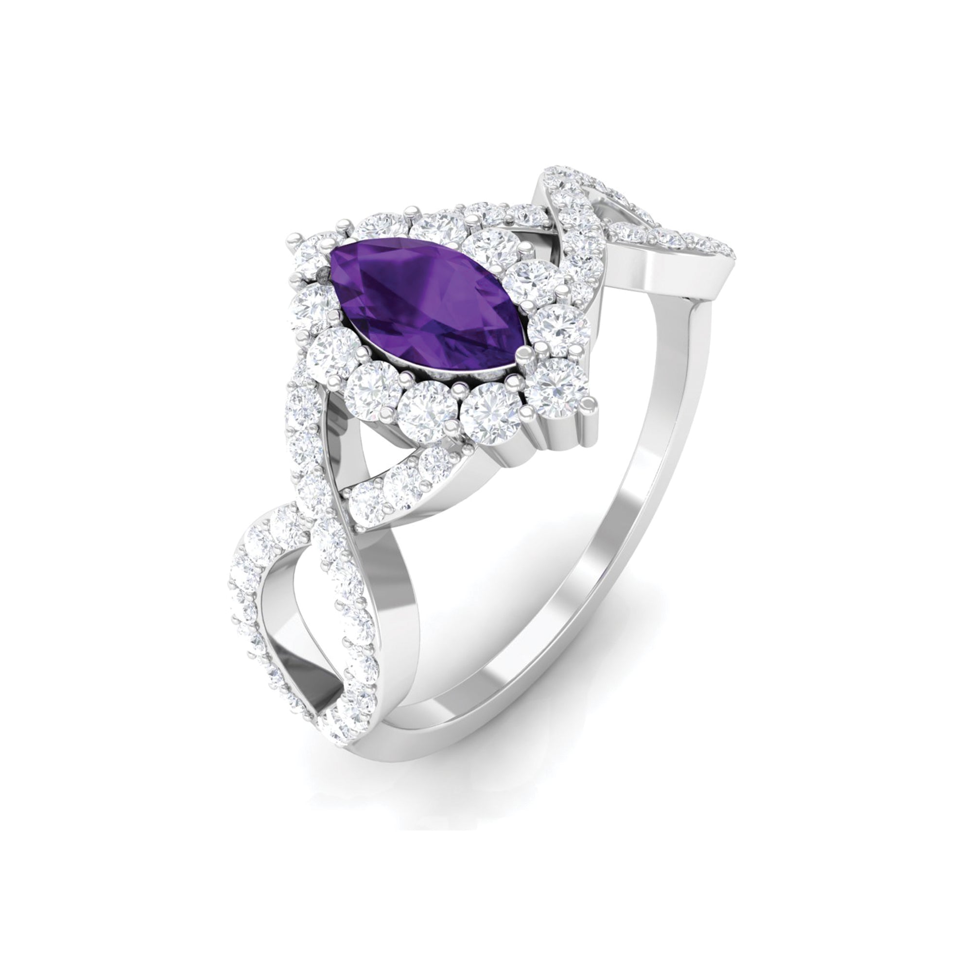1.50 CT Marquise Amethyst and Moissanite Crossover Engagement Ring Amethyst - ( AAA ) - Quality - Rosec Jewels