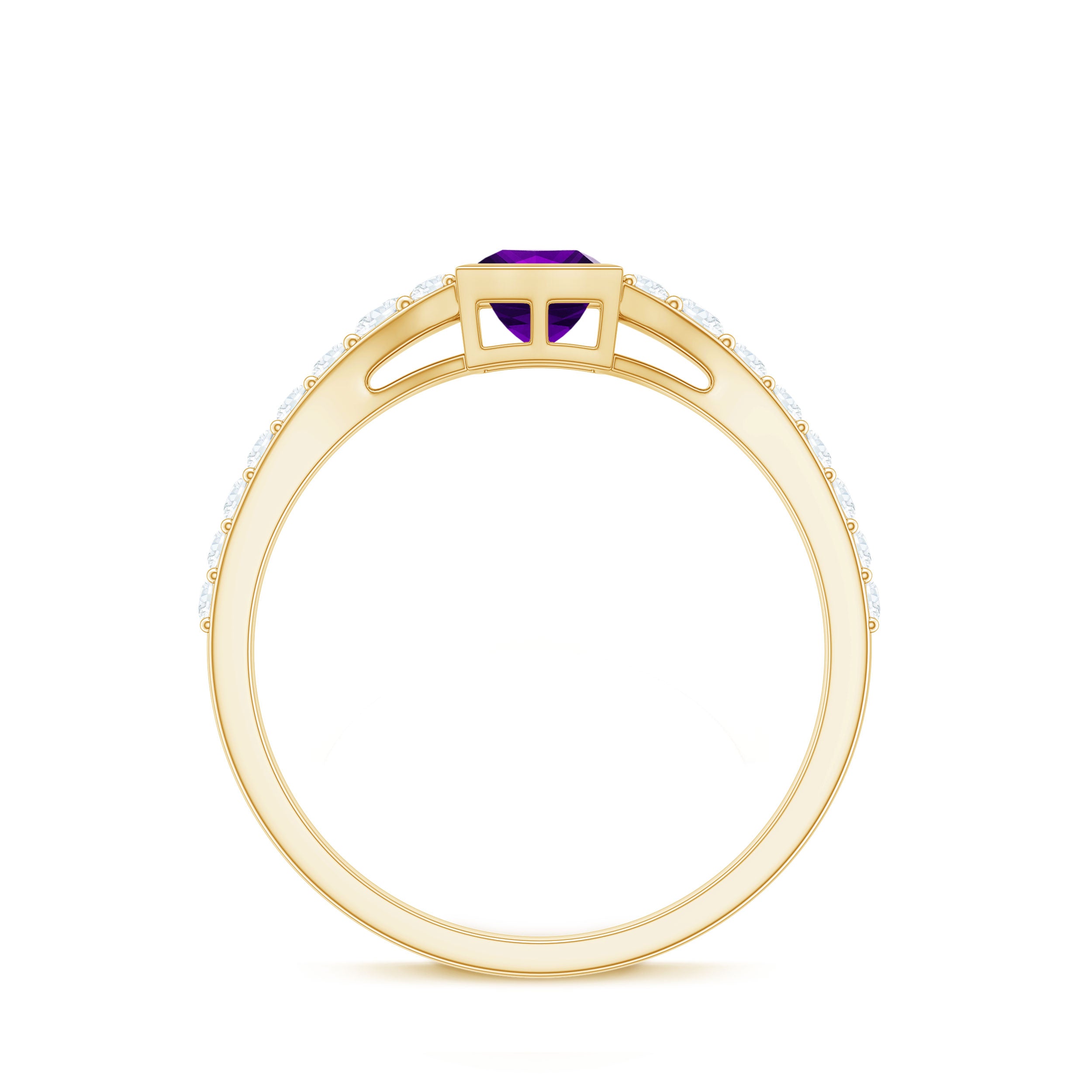 1 Carat Bezel Set Amethyst Solitaire Promise Ring with Diamond Amethyst - ( AAA ) - Quality - Rosec Jewels