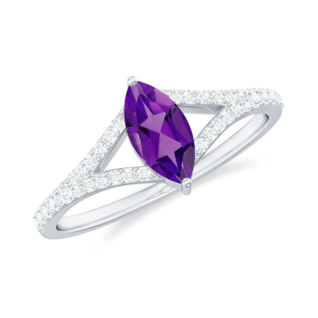Marquise Amethyst Split Shank Engagement Ring with Diamond Amethyst - ( AAA ) - Quality - Rosec Jewels