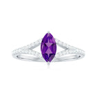 Marquise Amethyst Split Shank Engagement Ring with Diamond Amethyst - ( AAA ) - Quality - Rosec Jewels