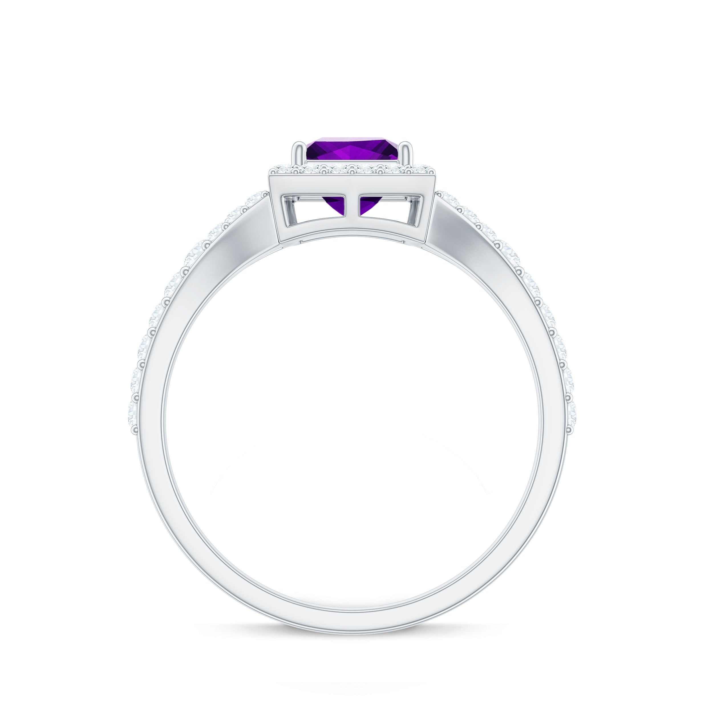 Amethyst Split Shank Halo Engagement Ring with Moissanite Amethyst - ( AAA ) - Quality - Rosec Jewels