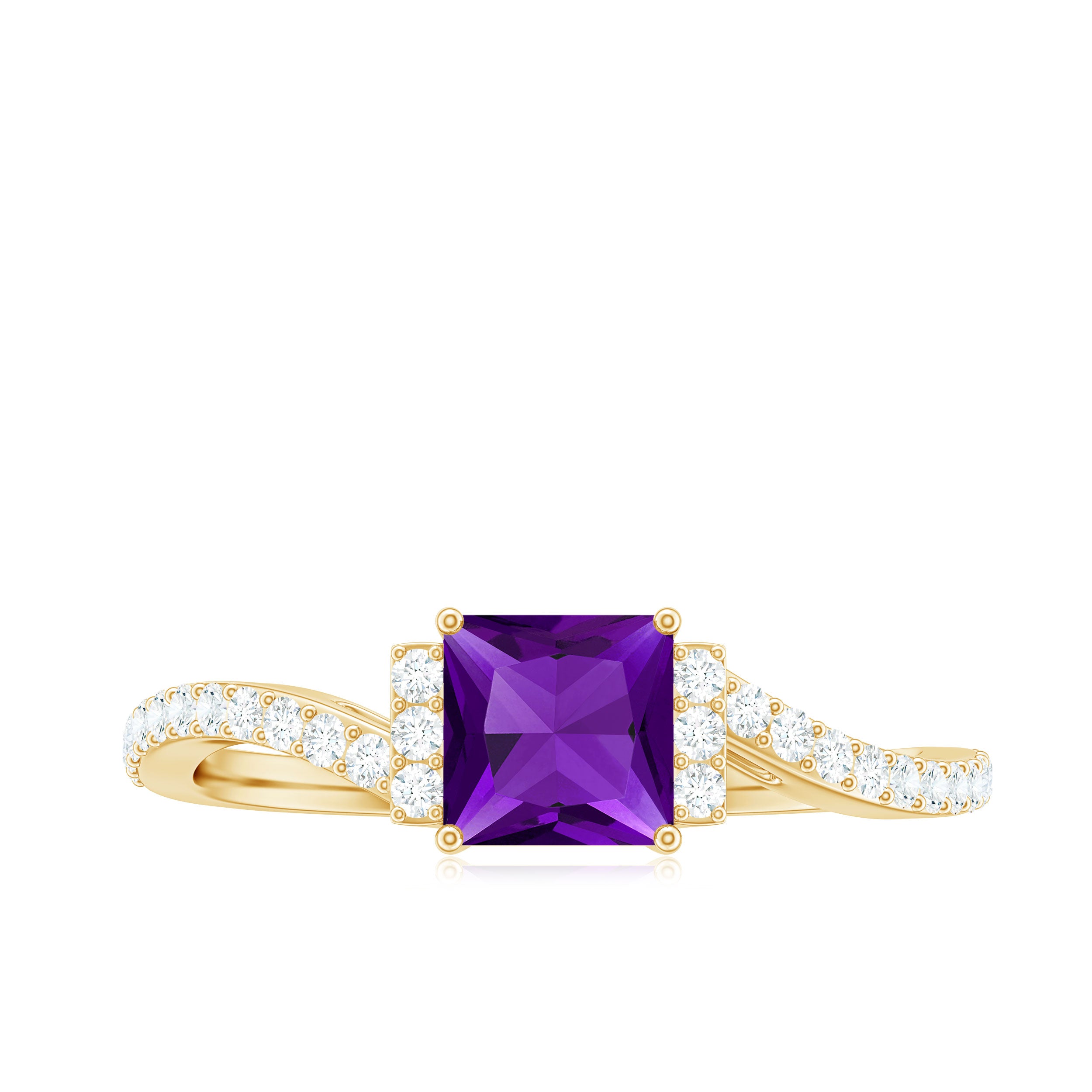 Princess Amethyst and Diamond Bypass Engagement Ring Amethyst - ( AAA ) - Quality - Rosec Jewels