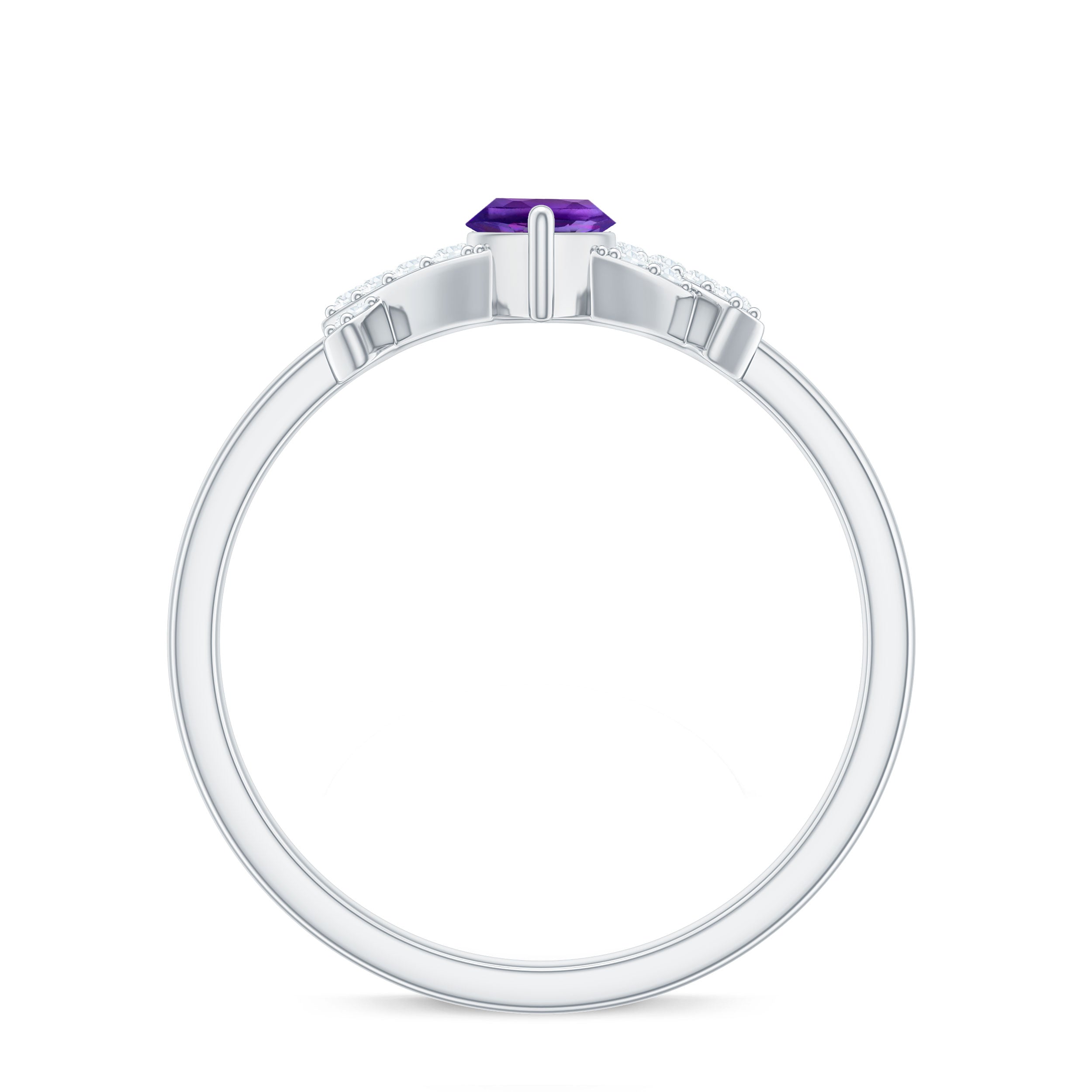 1 Carat Amethyst Marquise Solitaire Ring with Diamond Amethyst - ( AAA ) - Quality - Rosec Jewels