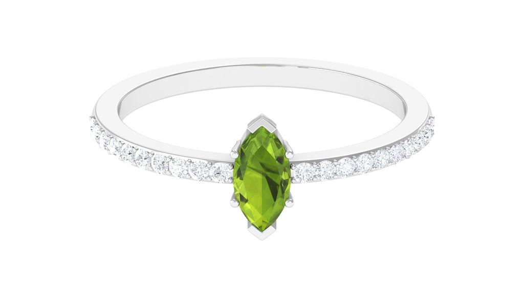 3/4 CT Peridot Promise Ring with Diamond Accent Peridot - ( AAA ) - Quality - Rosec Jewels