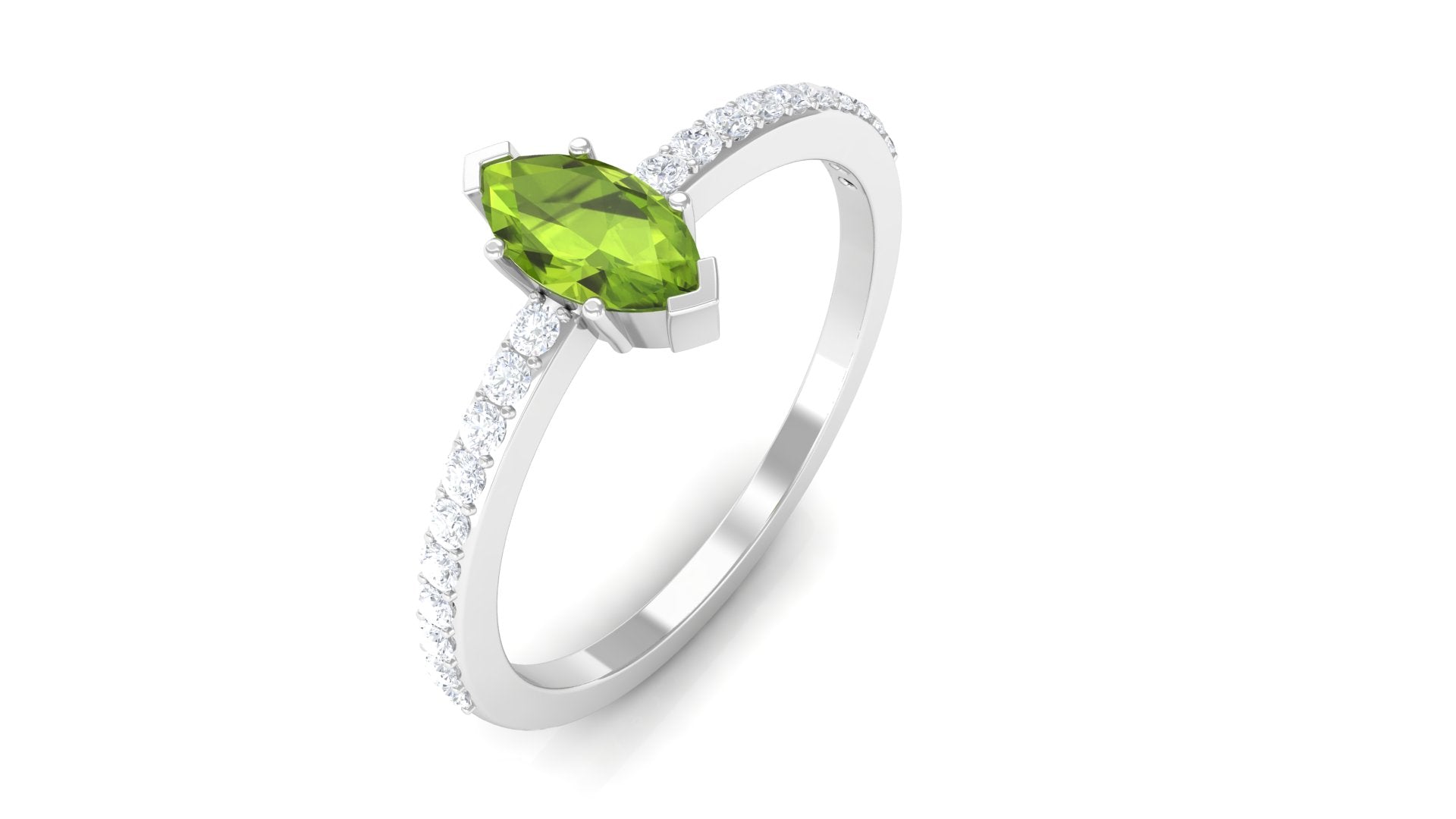 3/4 CT Peridot Promise Ring with Diamond Accent Peridot - ( AAA ) - Quality - Rosec Jewels