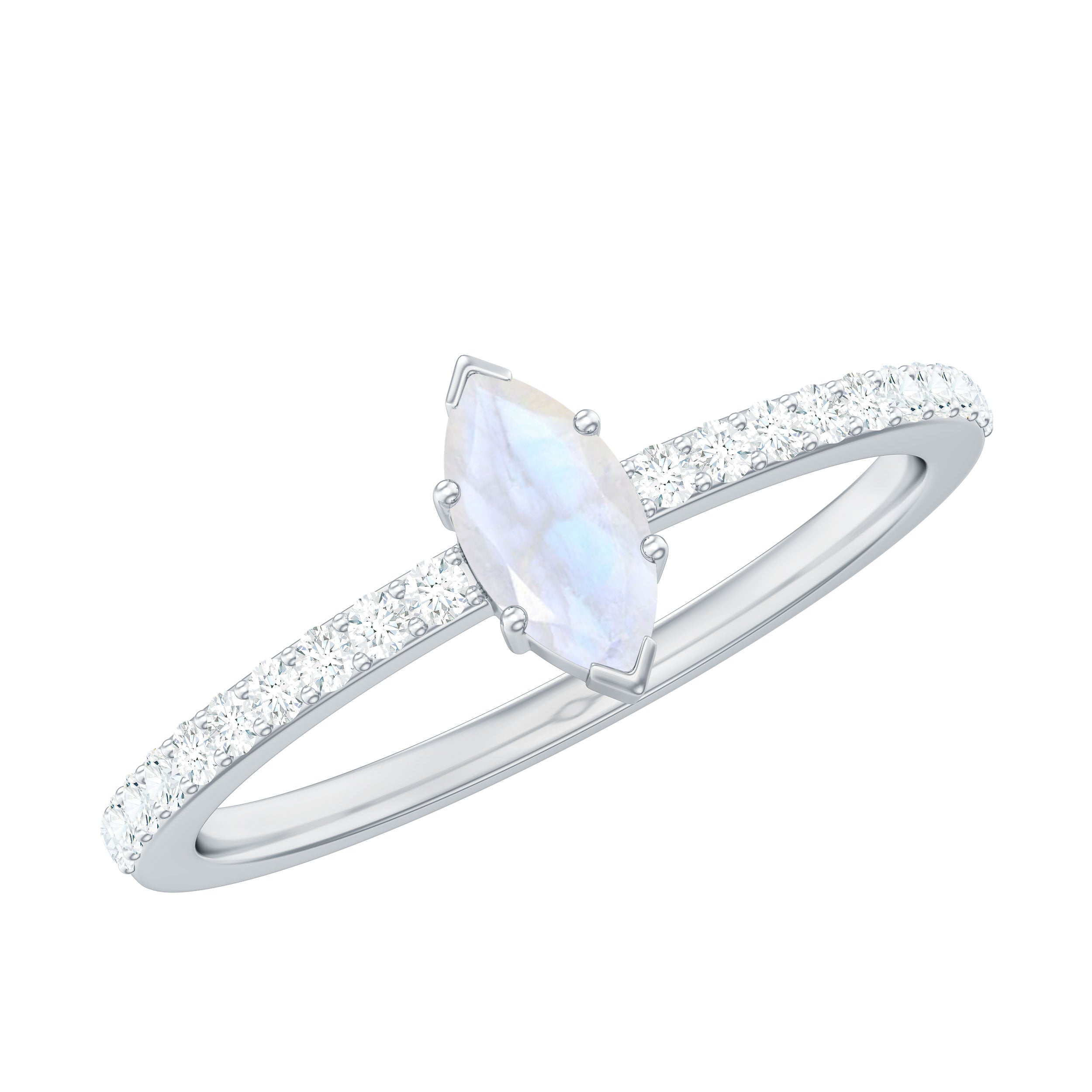 3/4 CT Minimal Marquise Cut Moonstone and Diamond Promise Ring Moonstone - ( AAA ) - Quality - Rosec Jewels