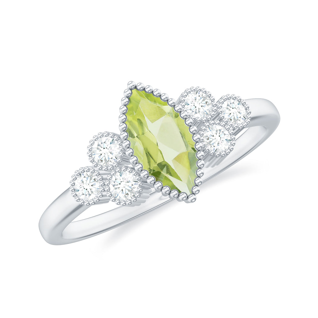 1 CT Real Peridot Solitaire Ring with Diamond Trio Peridot - ( AAA ) - Quality - Rosec Jewels