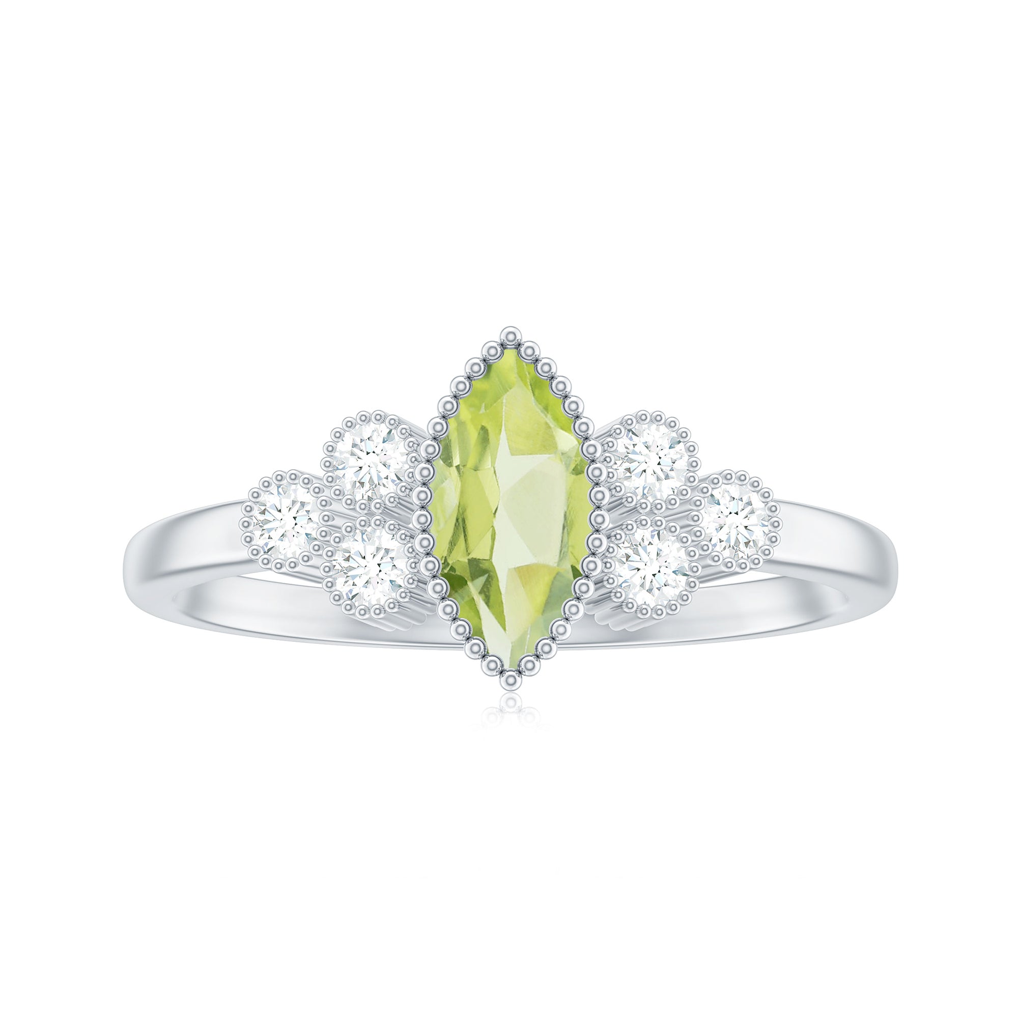 1 CT Real Peridot Solitaire Ring with Diamond Trio Peridot - ( AAA ) - Quality - Rosec Jewels