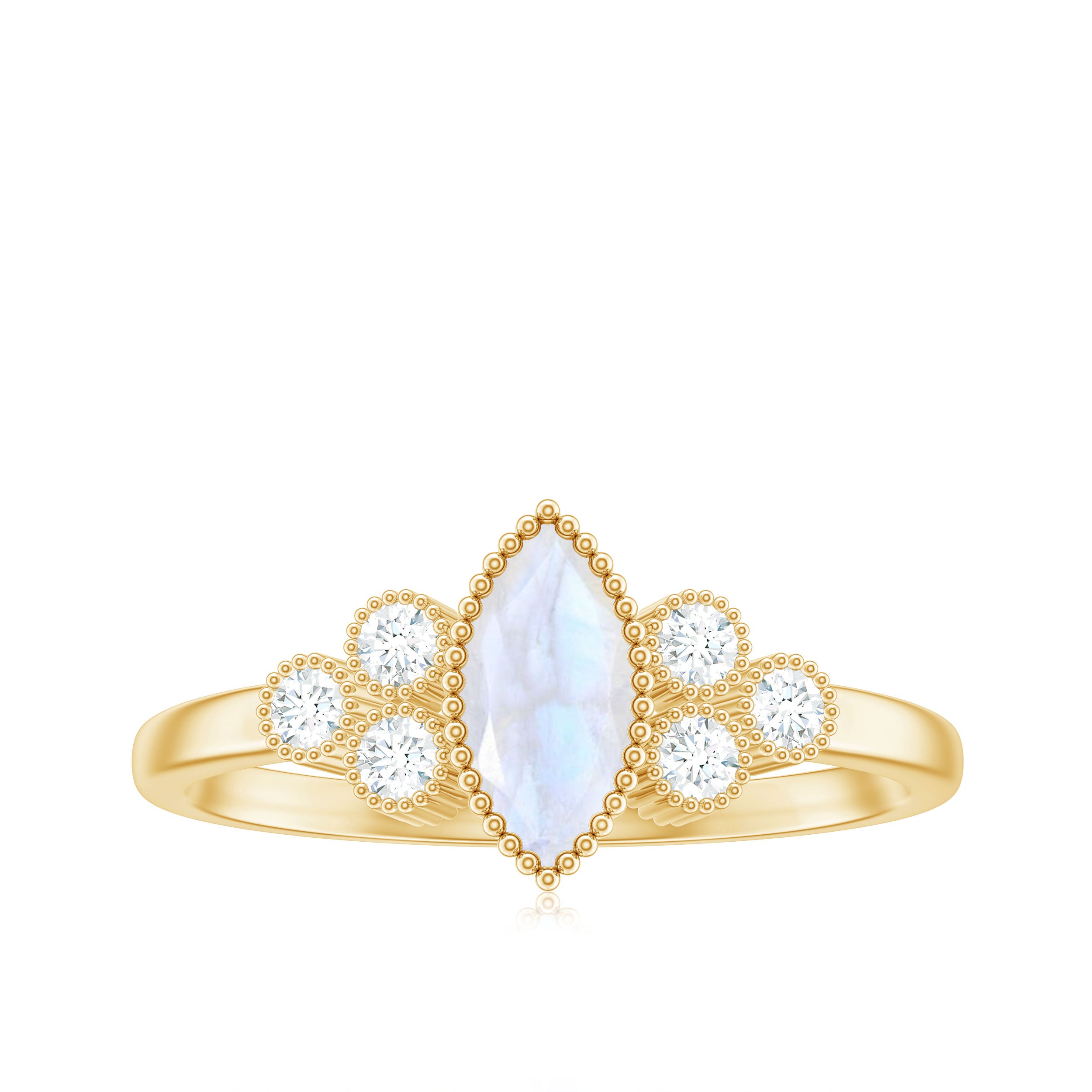 1/2 CT Marquise Moonstone Solitaire Ring with Diamond Trio Moonstone - ( AAA ) - Quality - Rosec Jewels
