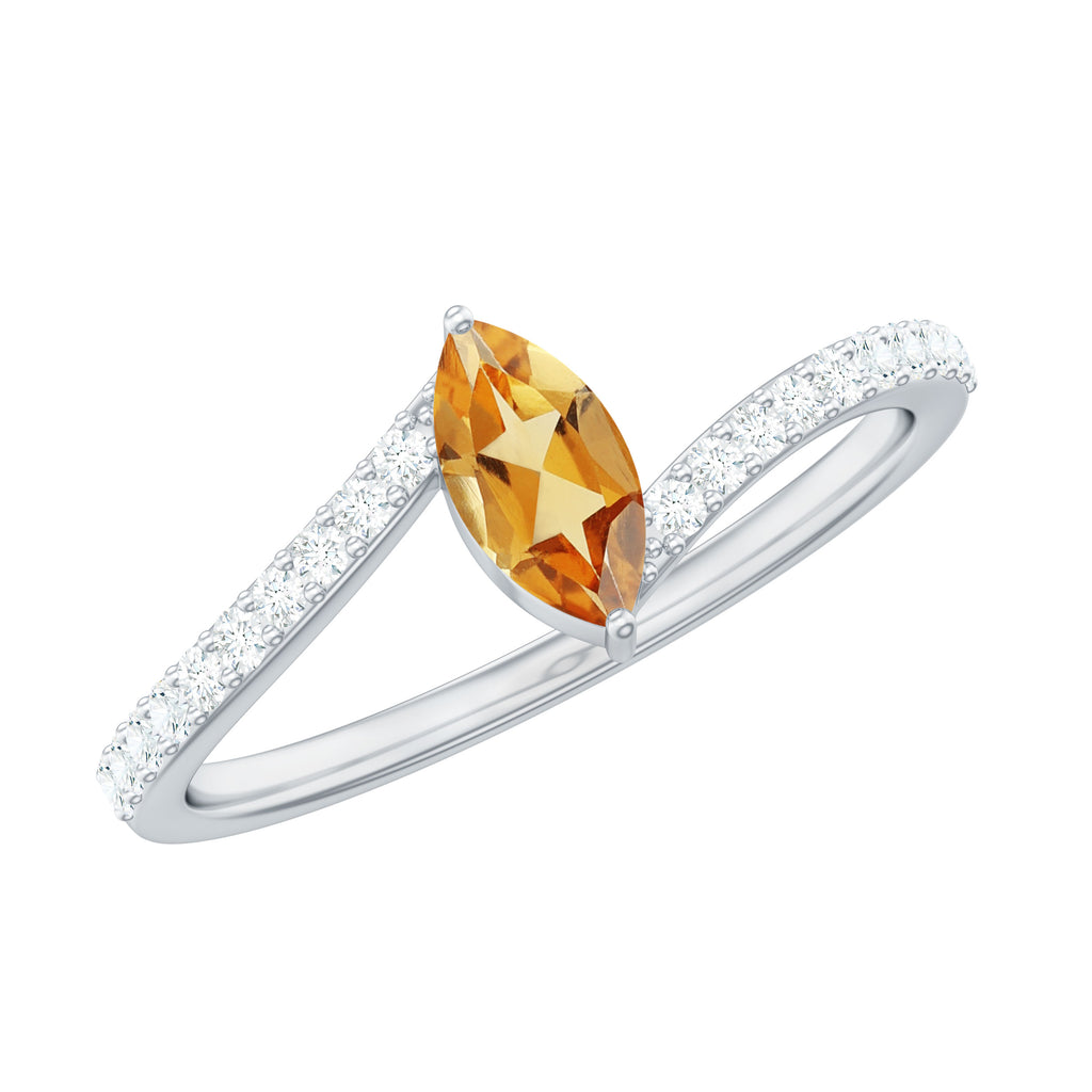 0.75 CT Marquise Cut Citrine Minimal Ring with Diamond Stones Citrine - ( AAA ) - Quality - Rosec Jewels