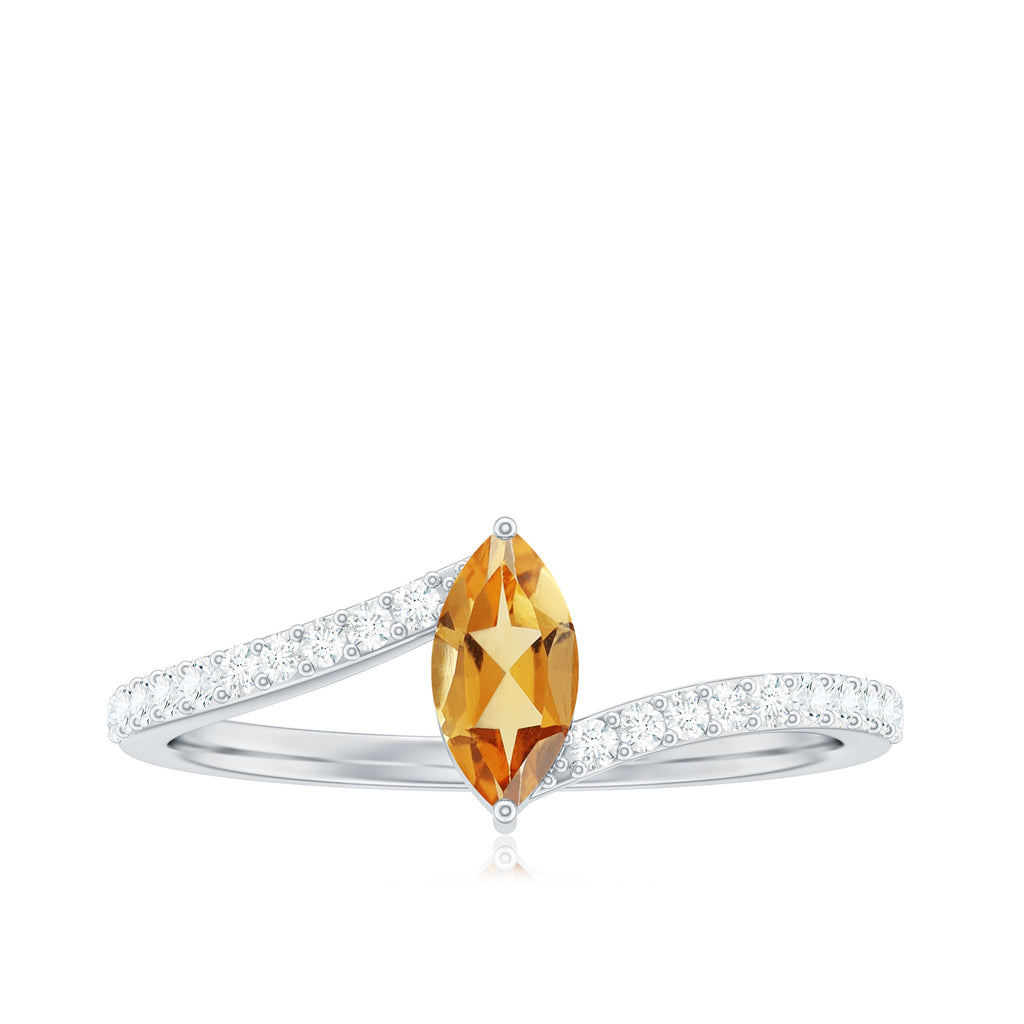 0.75 CT Marquise Cut Citrine Minimal Ring with Diamond Stones Citrine - ( AAA ) - Quality - Rosec Jewels
