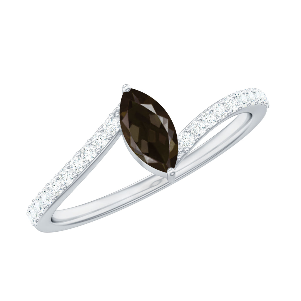 Minimal Smoky Quartz and Diamond Bypass Ring Smoky Quartz - ( AAA ) - Quality - Rosec Jewels