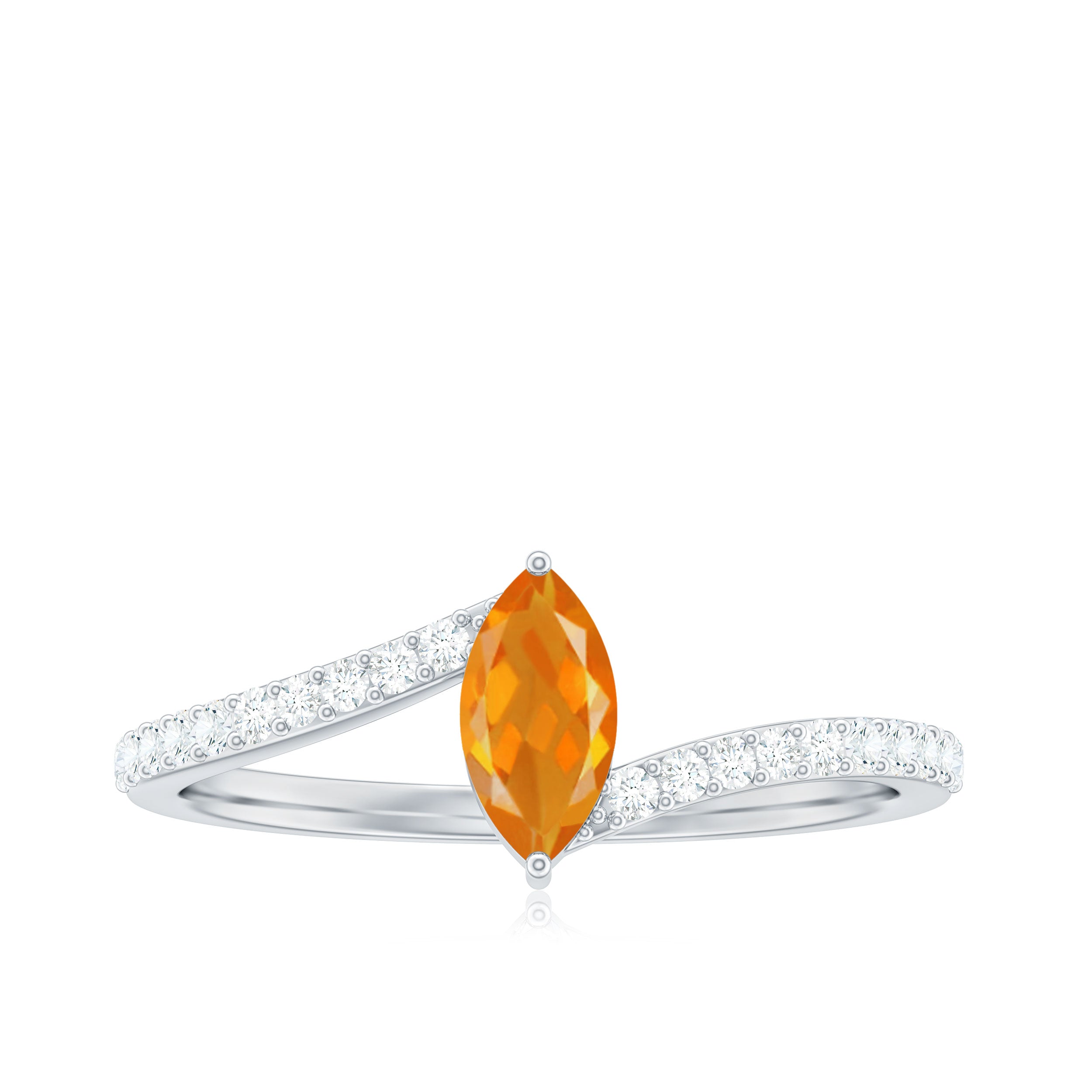 1/2 Ct Bypass Engagement Ring with Fire Opal and Diamond Fire Opal - ( AAA ) - Quality - Rosec Jewels