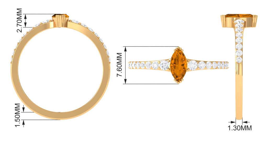 0.75 CT Marquise Cut Citrine Promise Ring with Diamond Stones Citrine - ( AAA ) - Quality - Rosec Jewels