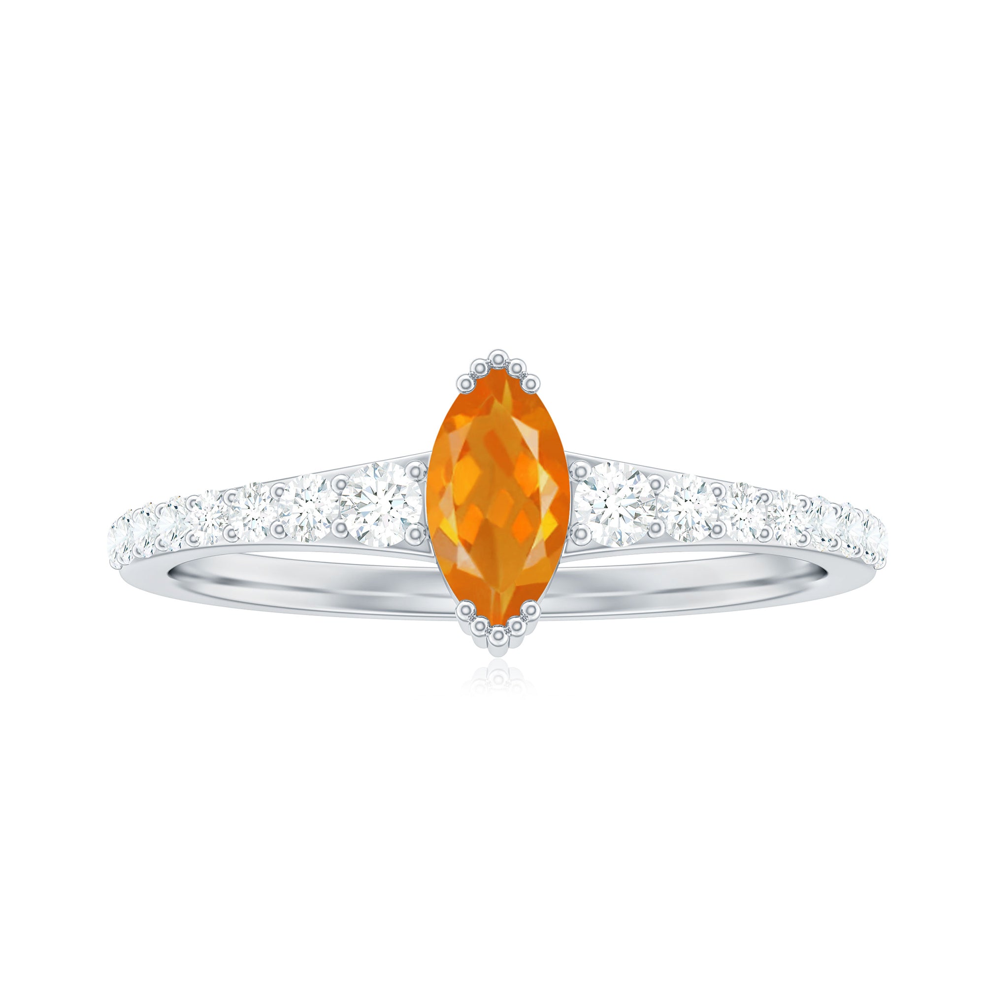 3/4 Carat Marquise Fire Opal Engagement Ring with Diamond Fire Opal - ( AAA ) - Quality - Rosec Jewels
