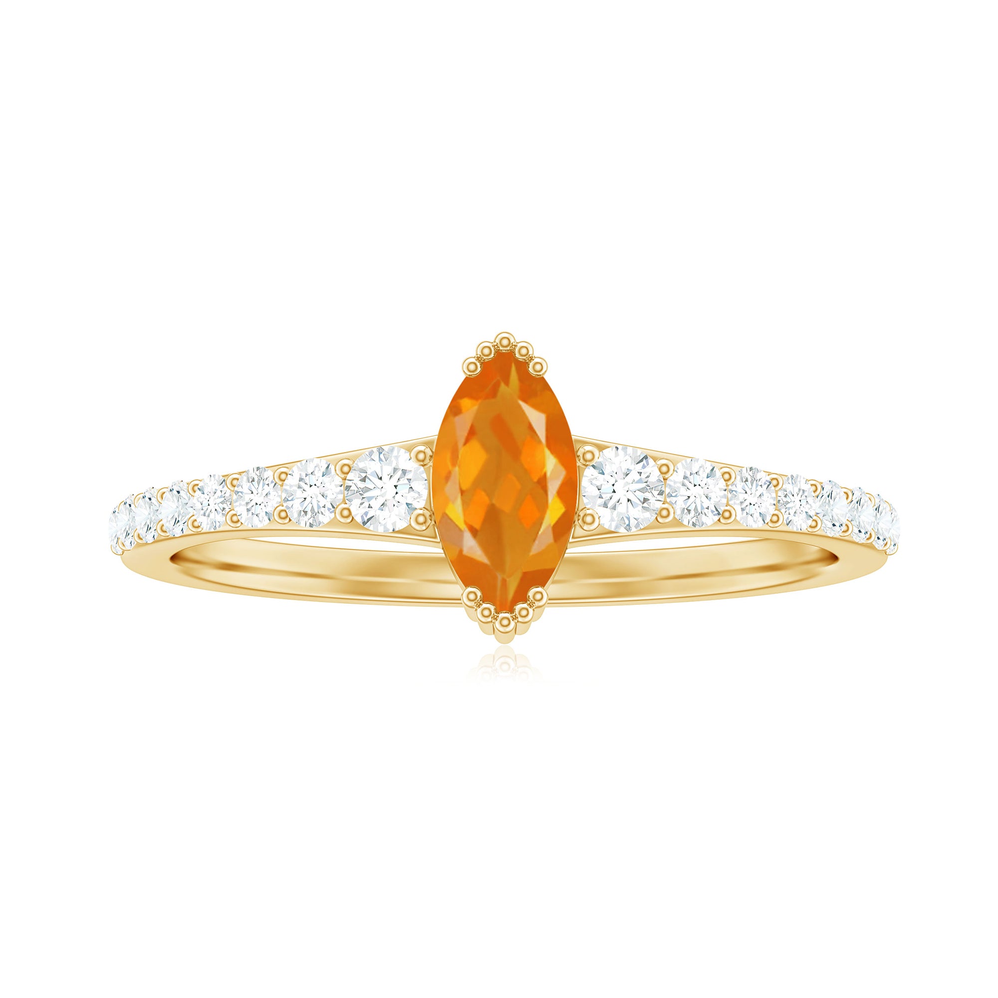 3/4 Carat Marquise Fire Opal Engagement Ring with Diamond Fire Opal - ( AAA ) - Quality - Rosec Jewels