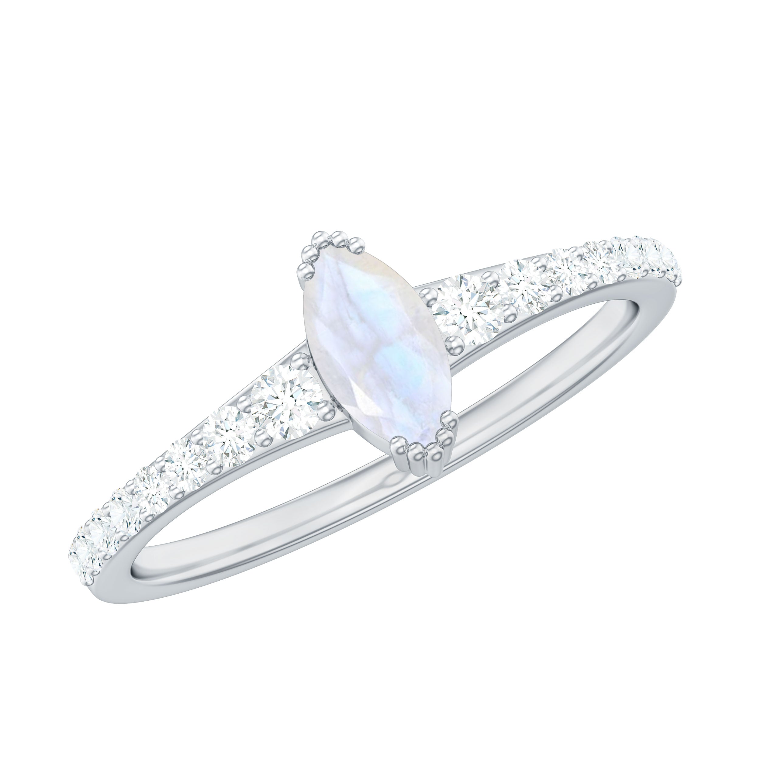 1 CT Natural Moonstone and Diamond Minimal Promise Ring Moonstone - ( AAA ) - Quality - Rosec Jewels
