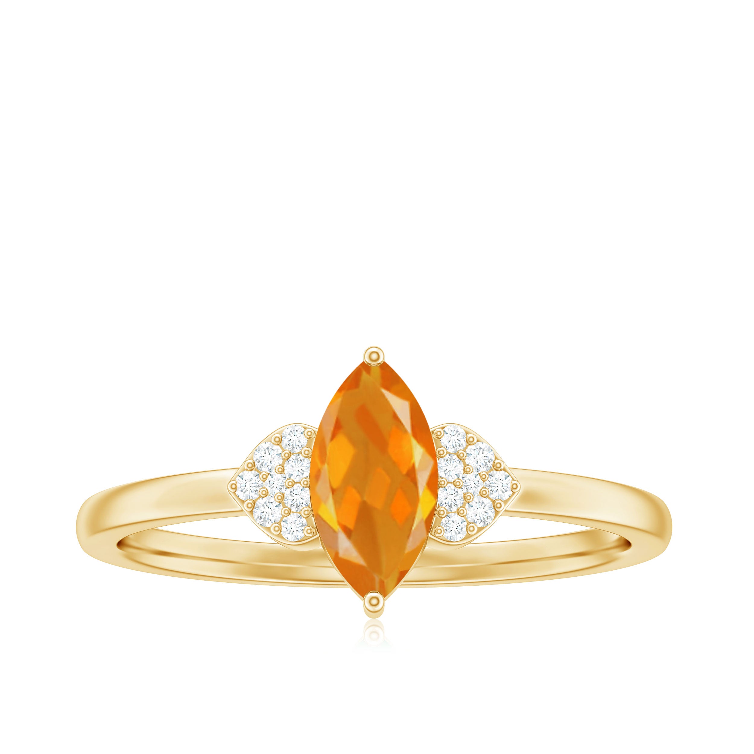 Marquise Solitaire Fire Opal Engagement Ring with Diamond Fire Opal - ( AAA ) - Quality - Rosec Jewels
